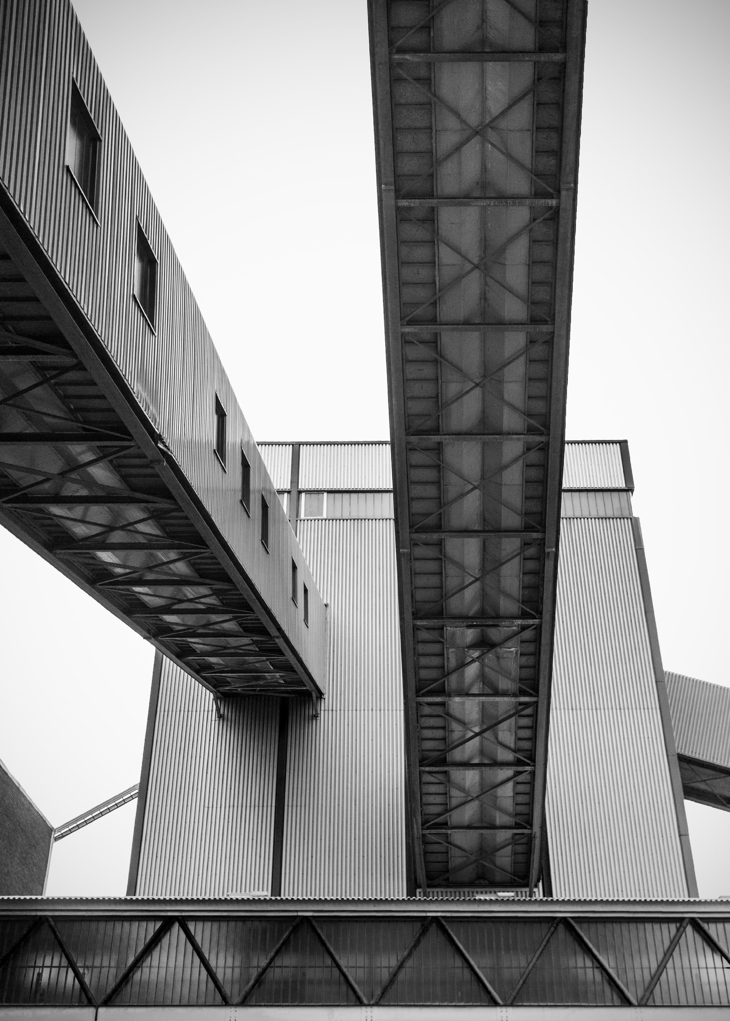 city, low angle view, architecture, day, outdoors, clear sky, sky, transportation, office, girder, nature, bridge - man made structure, industry, facade, Phone HD Wallpaper