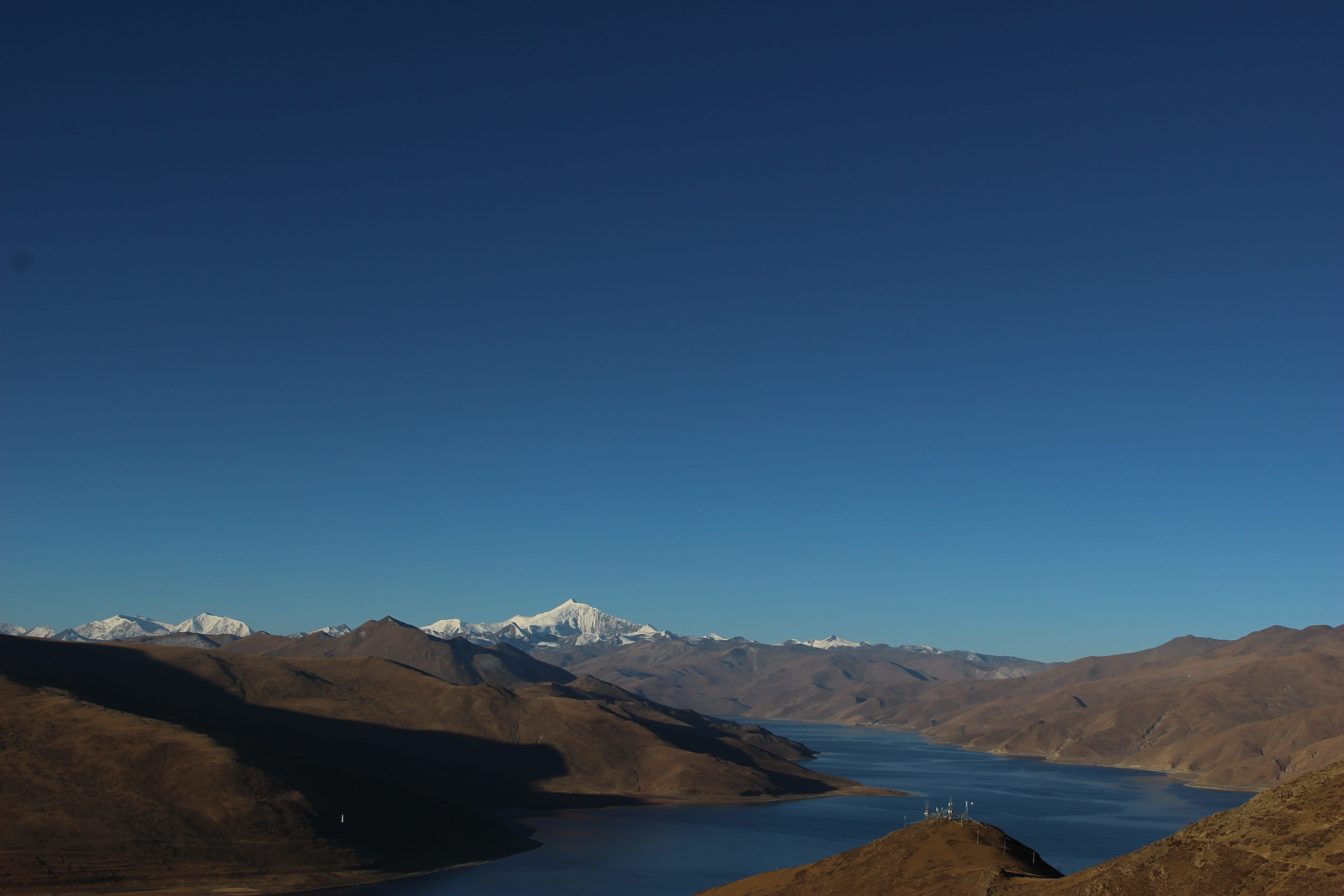 day, 5K, non-urban scene, tranquil scene, sky, beauty in nature, nature, landscape, no people, Mountain, Lhasa, lake, remote, blue, mountain range, scenics - nature, HD Wallpaper
