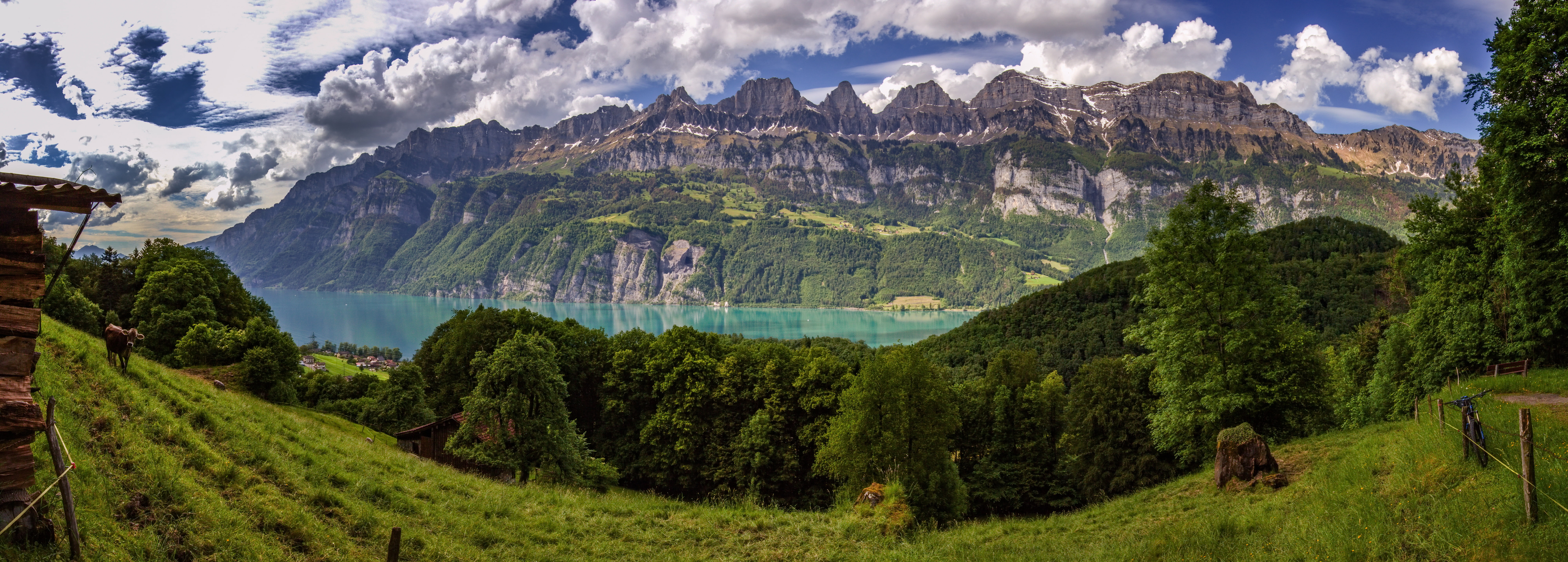 sky, panoramic, national Landmark, lake, valley, mountain Peak, scenics, Switzerland, trees, autumn, hill, rural Scene, panorama, grass, austria, outdoors, HD Wallpaper