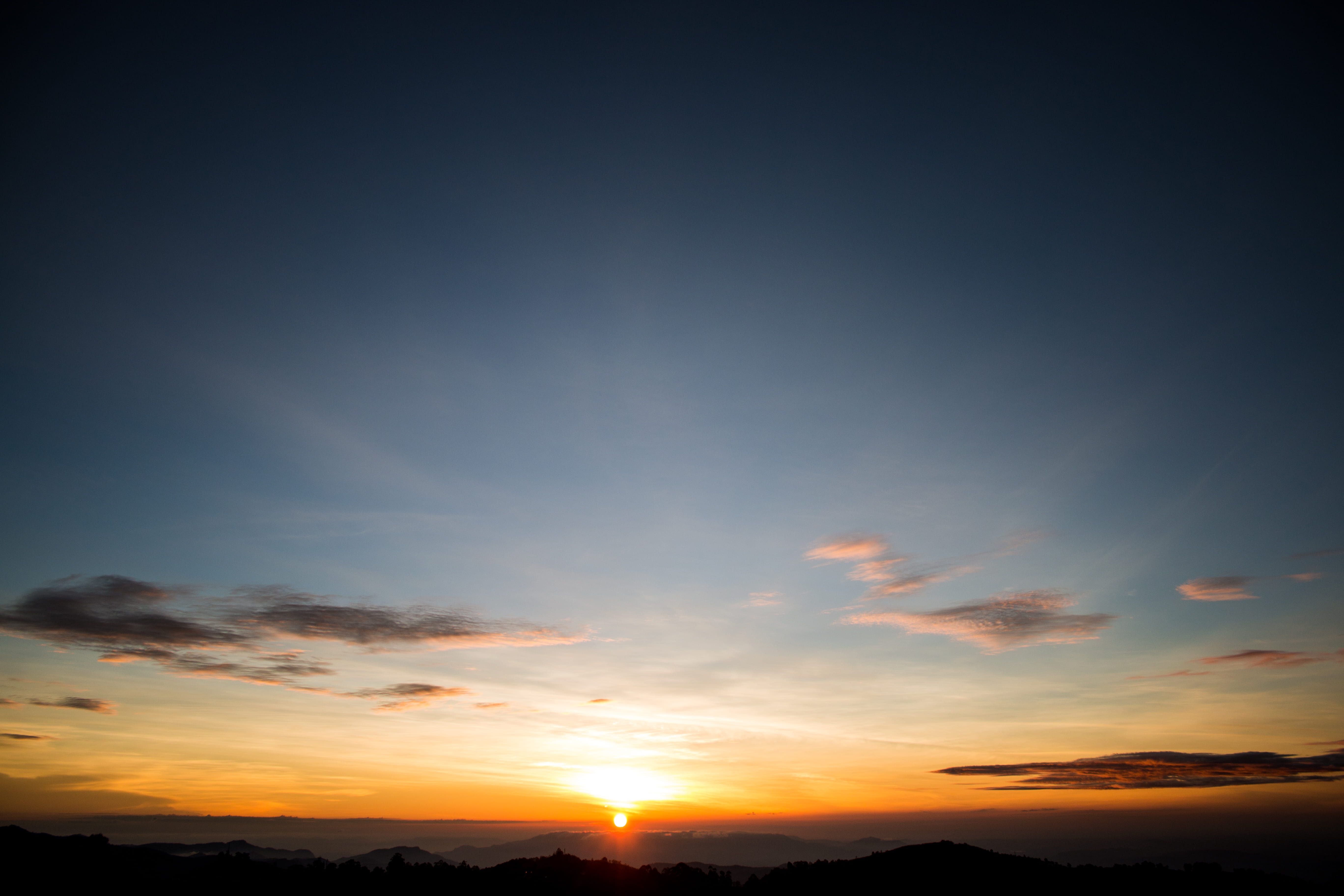 sunset, dramatic sky, trees, tranquility, scenics - nature, orange color, india, kodaikanal, outdoors, magic hour, environment, hillside, cloud - sky, 5K, HD Wallpaper