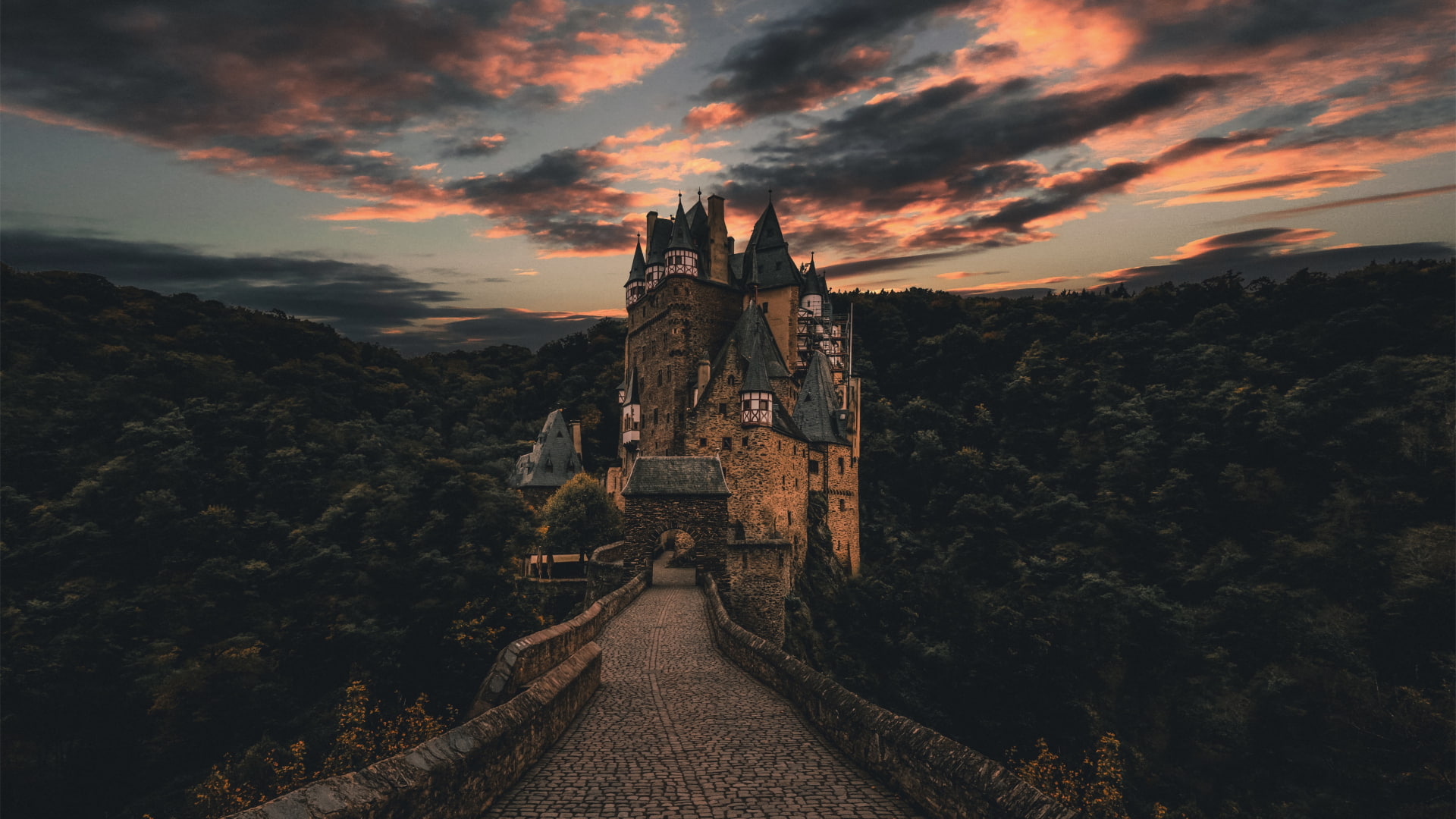 castle, depth of field, forest, Neuschwanstien, 1080P, clouds, trees, Germany, architecture, sky, HD Wallpaper