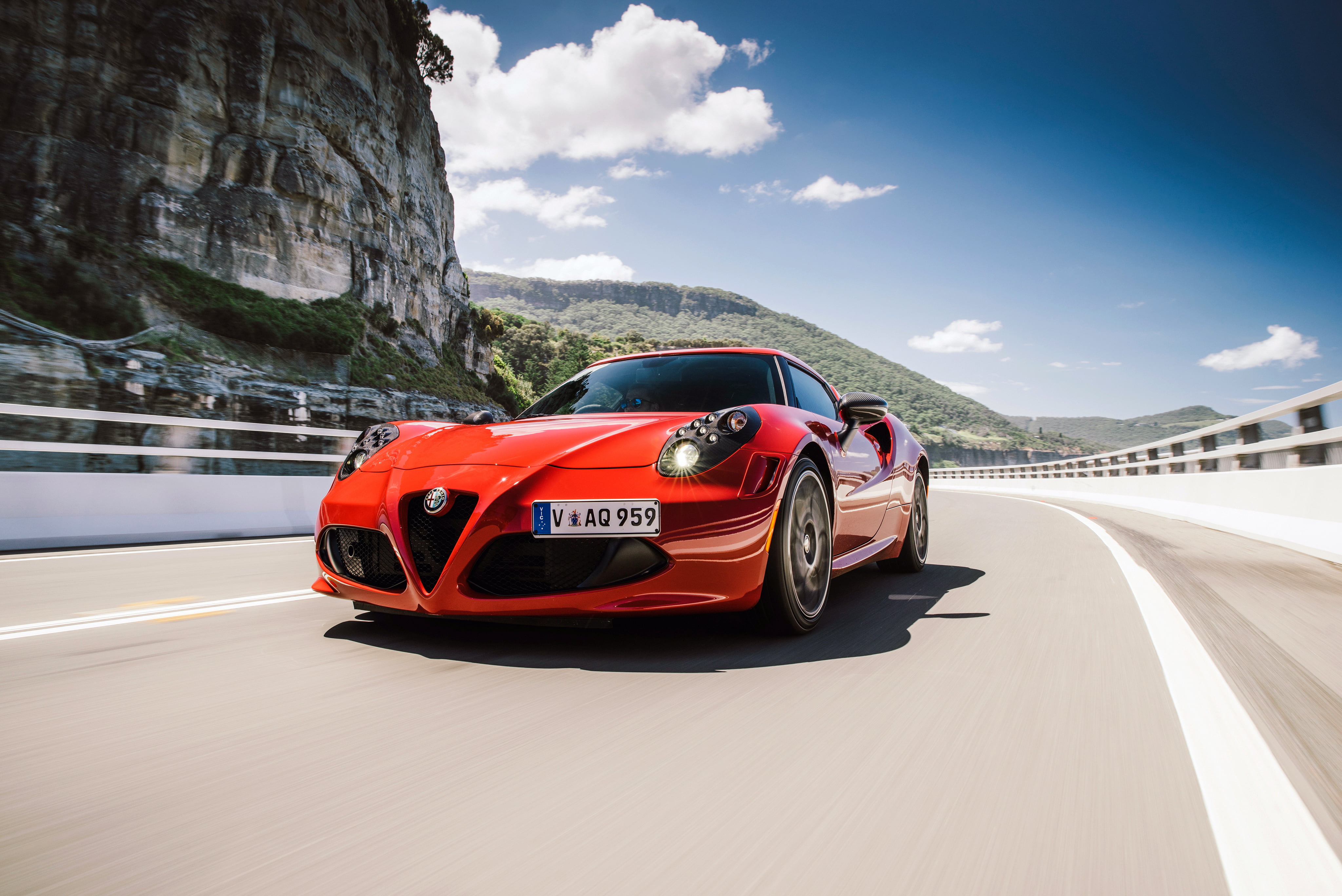 4c, sports Car, performance, sports Race, outdoors, headlight, nature, 4K, road trip, mode of transportation, lifestyles, road, on the move, sunlight, HD Wallpaper