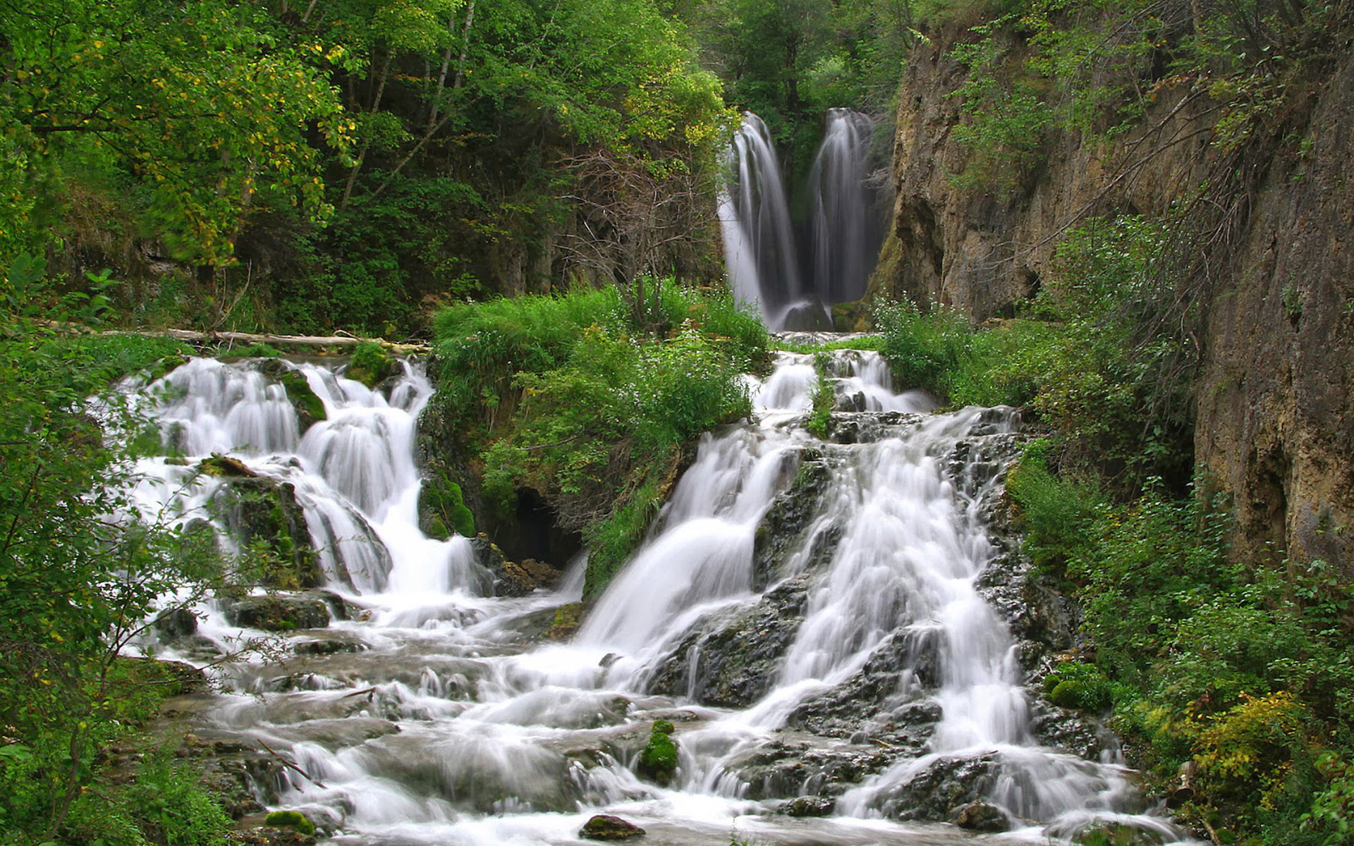 cascading, waterfall, 1080P, south, desktop, national, forest, dakota, black, hd, hills, HD Wallpaper