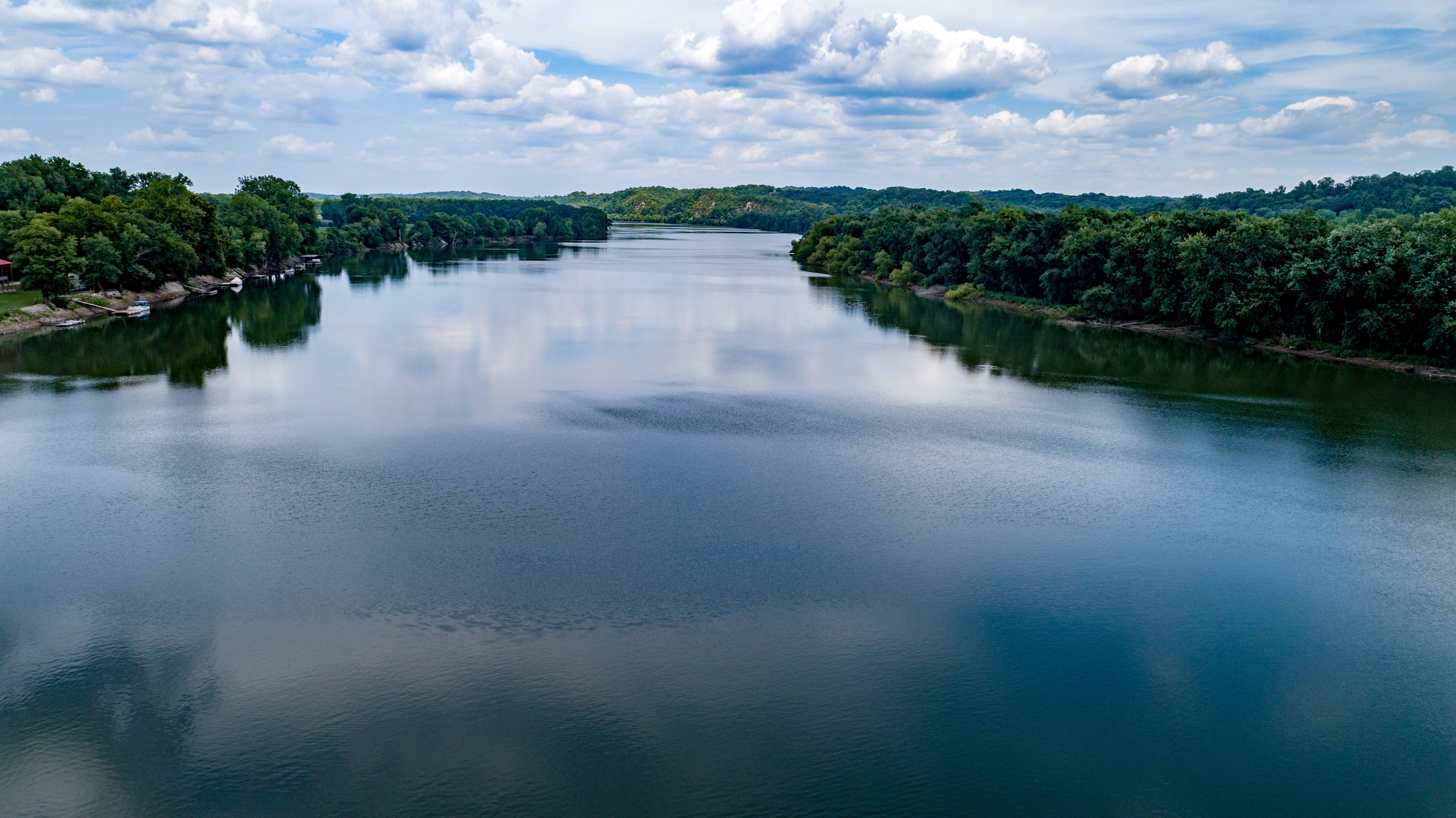 sky, down a river, cloud - sky, lagoon, nature, water, tranquility, drone, sea, green color, tree, 5K, scenics - nature, reflection, environment, missouri, HD Wallpaper