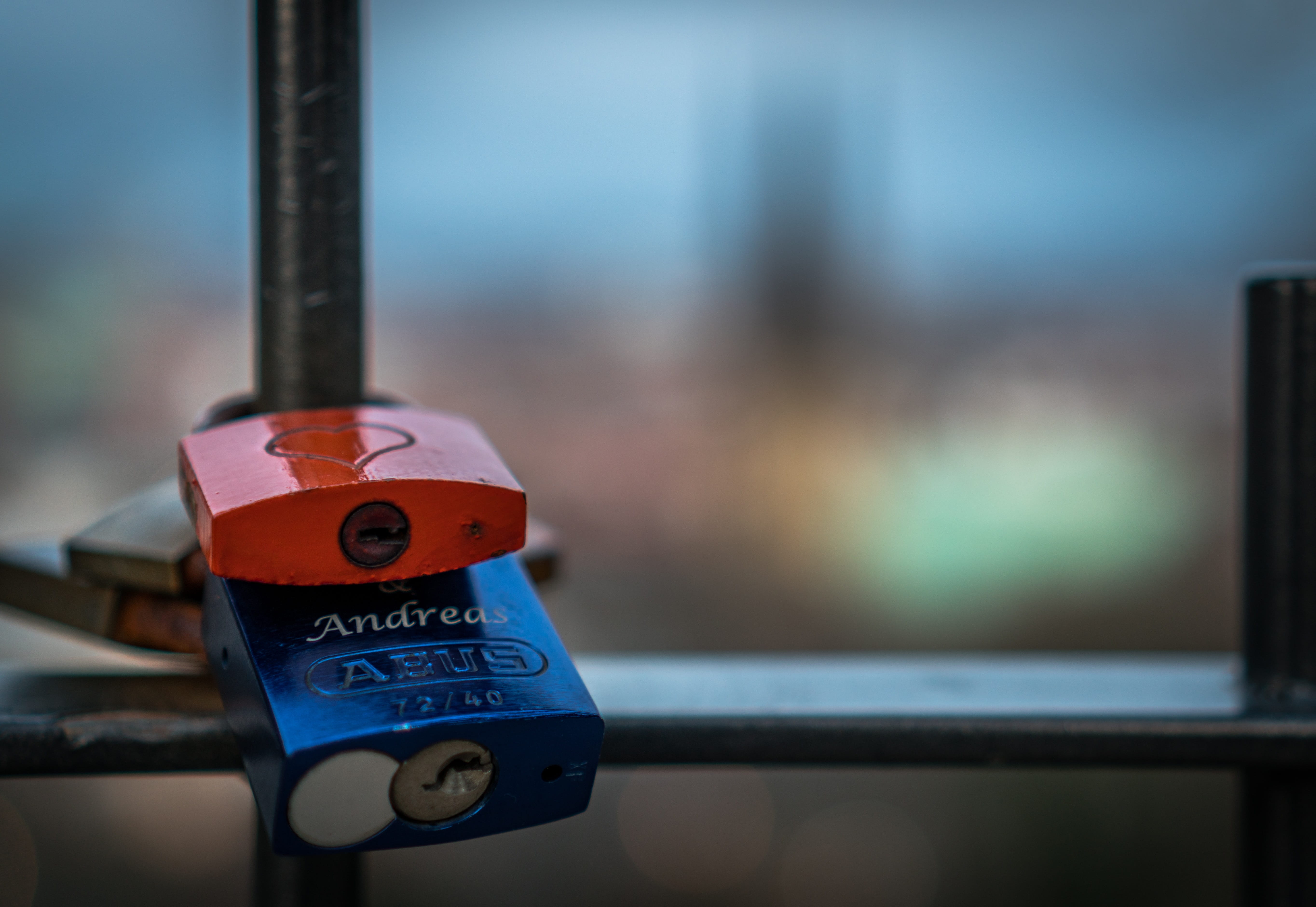 no people, bielefeld, security, day, liebesbeweis, western script, castle, heart shape, focus on foreground, emotion, heart, love, blue, eternity, bokeh, HD Wallpaper