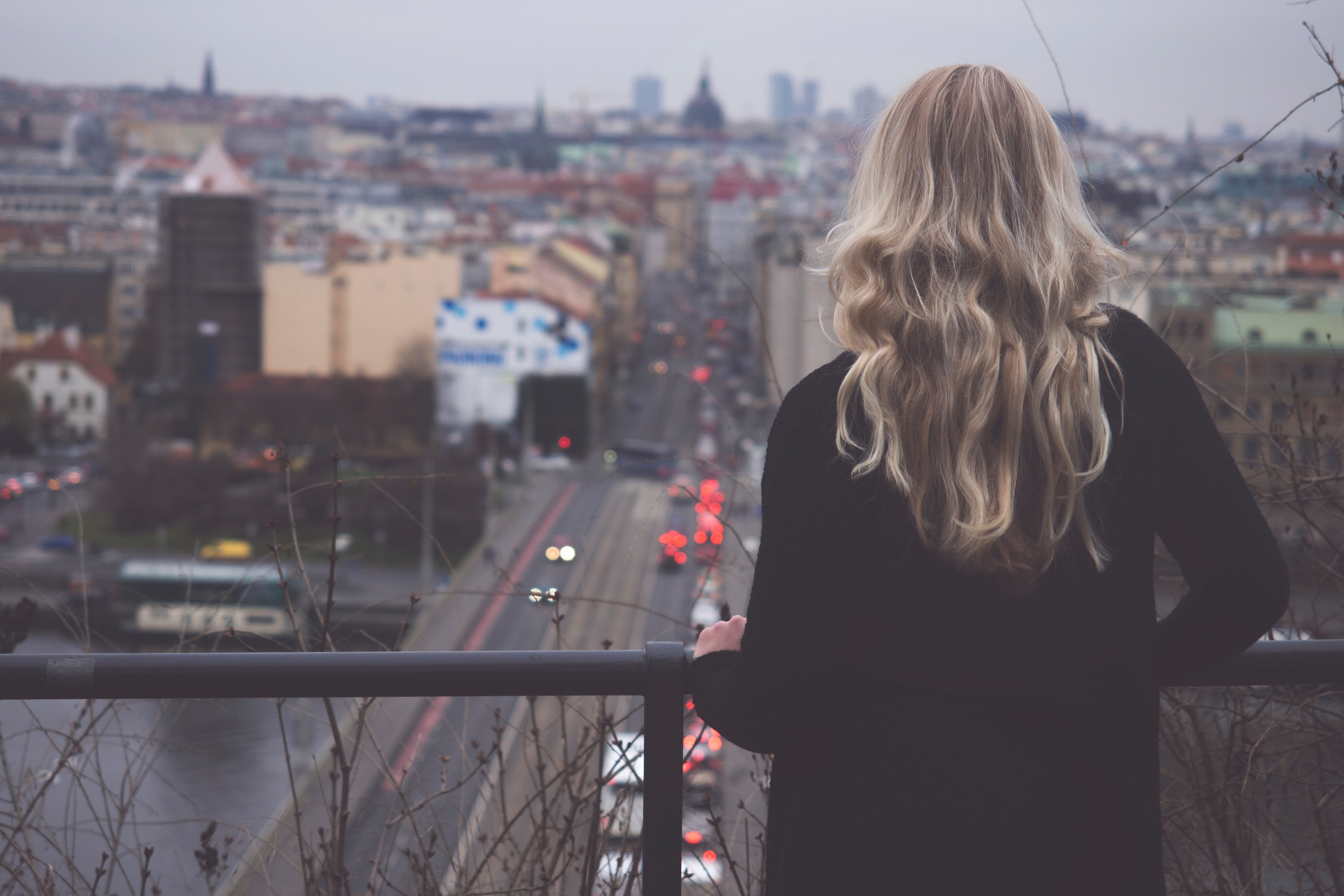 sad, rail, leisure activity, urban Scene, buildings, real people, focus on foreground, caucasian Ethnicity, skyscraper, hair, city Life, young Adult, urban, HD Wallpaper