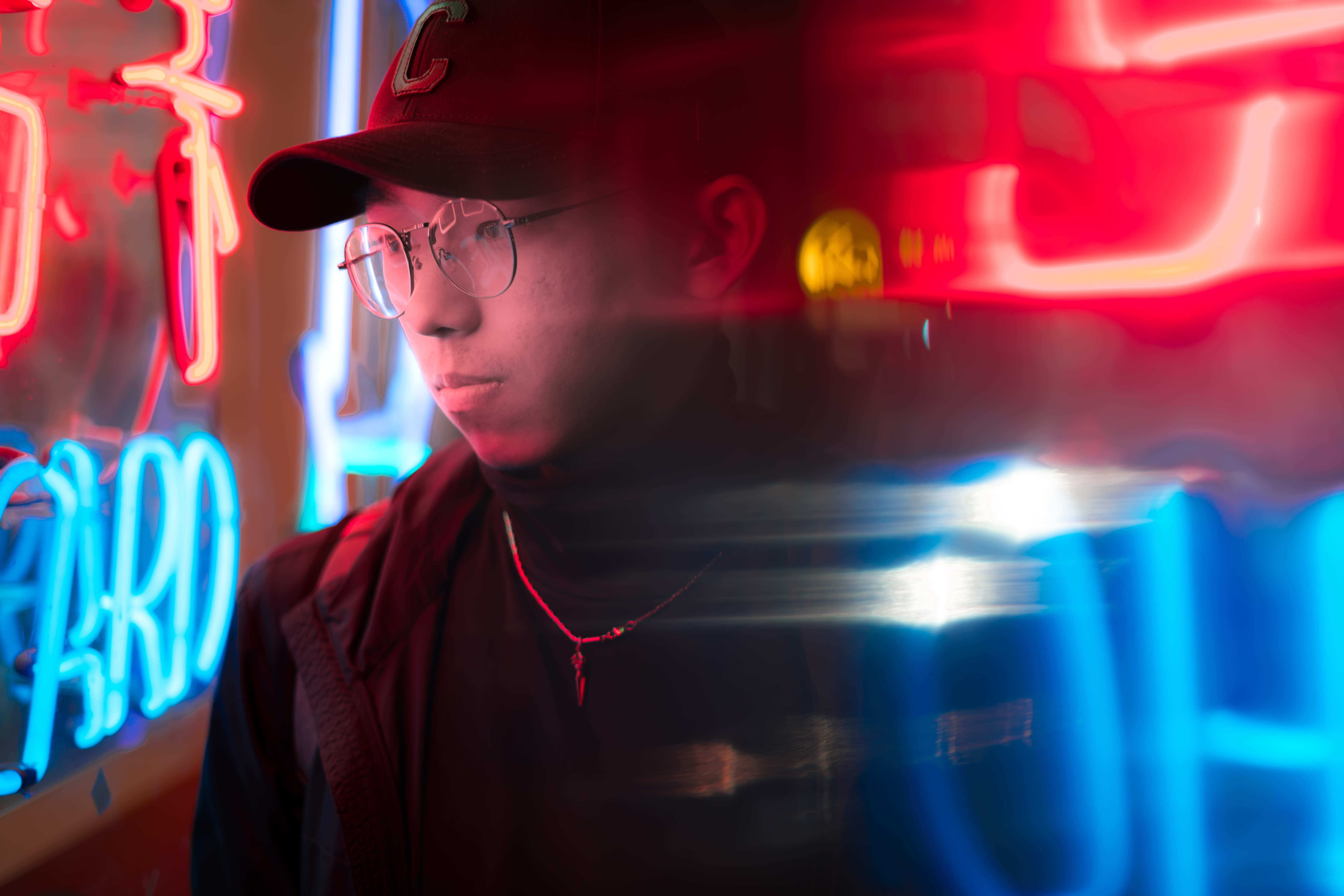 contemplation, black, technology, urban, young adult, headshot, looking, mood, profile view, man, connection, adult, illuminated, 8K, front view, neaon, HD Wallpaper