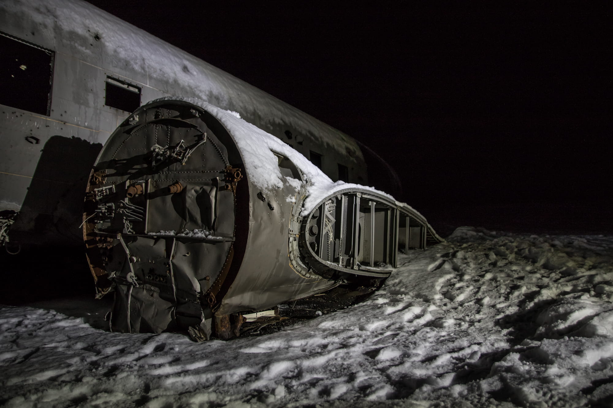no people, mode of transportation, obsolete, air vehicle, snow, stationary, frozen, indoors, iceland, nature, abandoned, damaged, night, plane, travel, HD Wallpaper