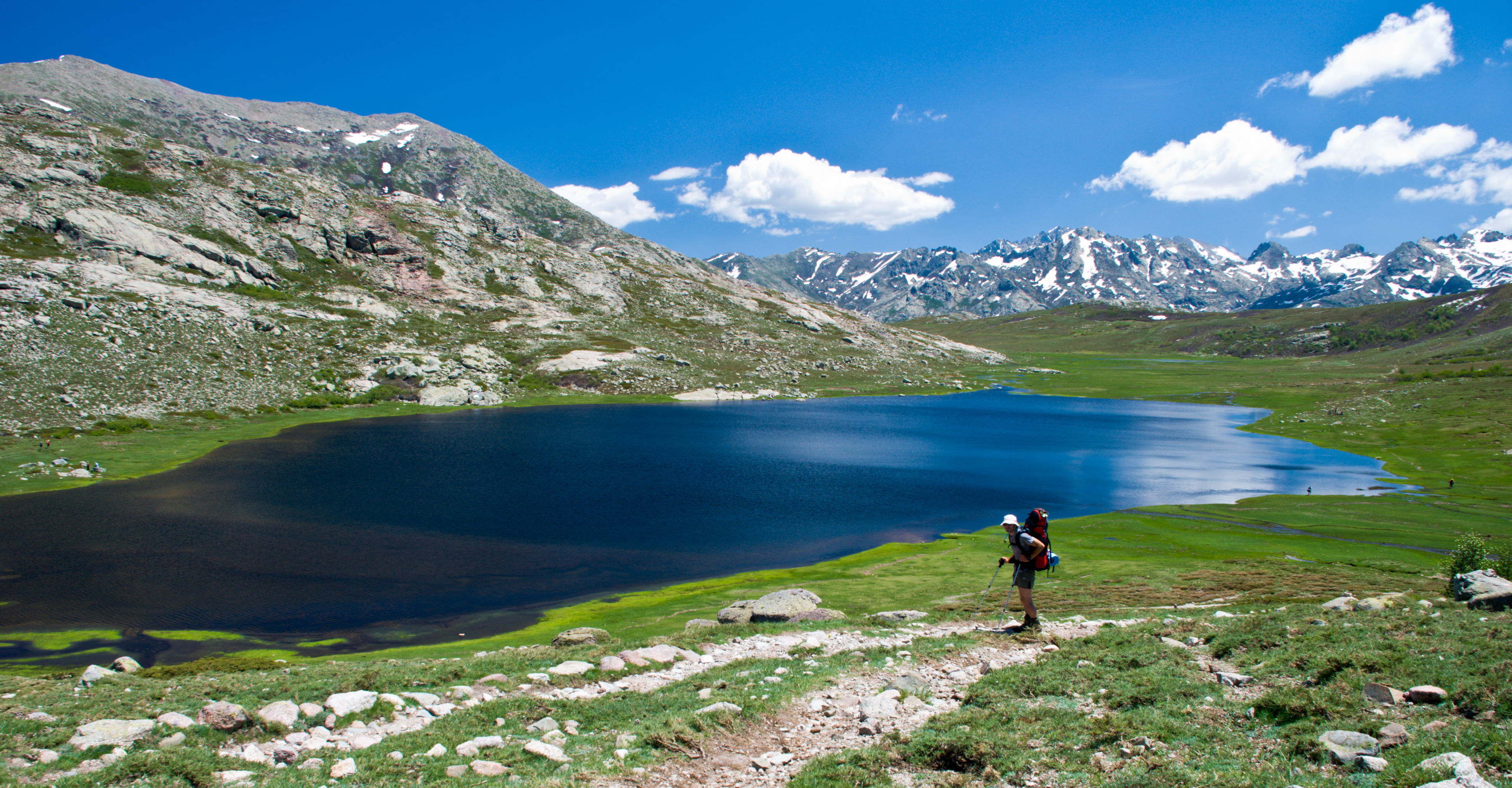 sport, outdoors, montagne, view, hiking, mountain, european Alps, lac, clear, gr20, summer, range, 4K, nature, corse, panorama, corsica, landscape, lake, HD Wallpaper