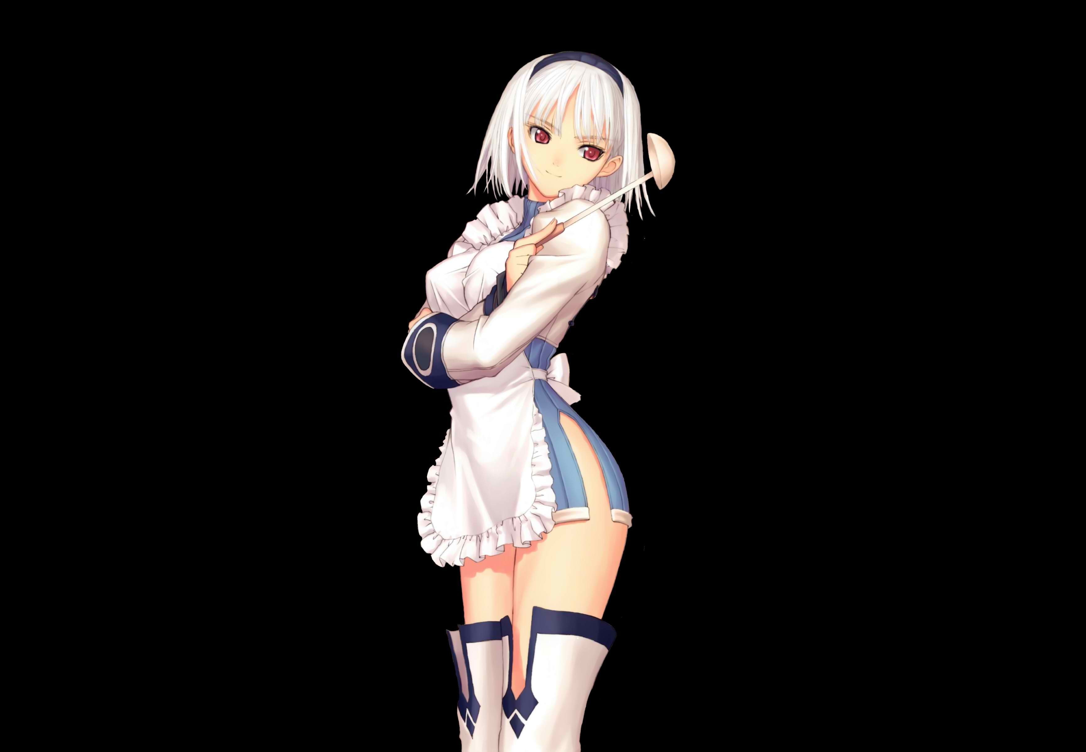 anime girls, Blanc Neige, white hair, short hair, soft shading, Tony Taka, red eyes, 2K, HD Wallpaper