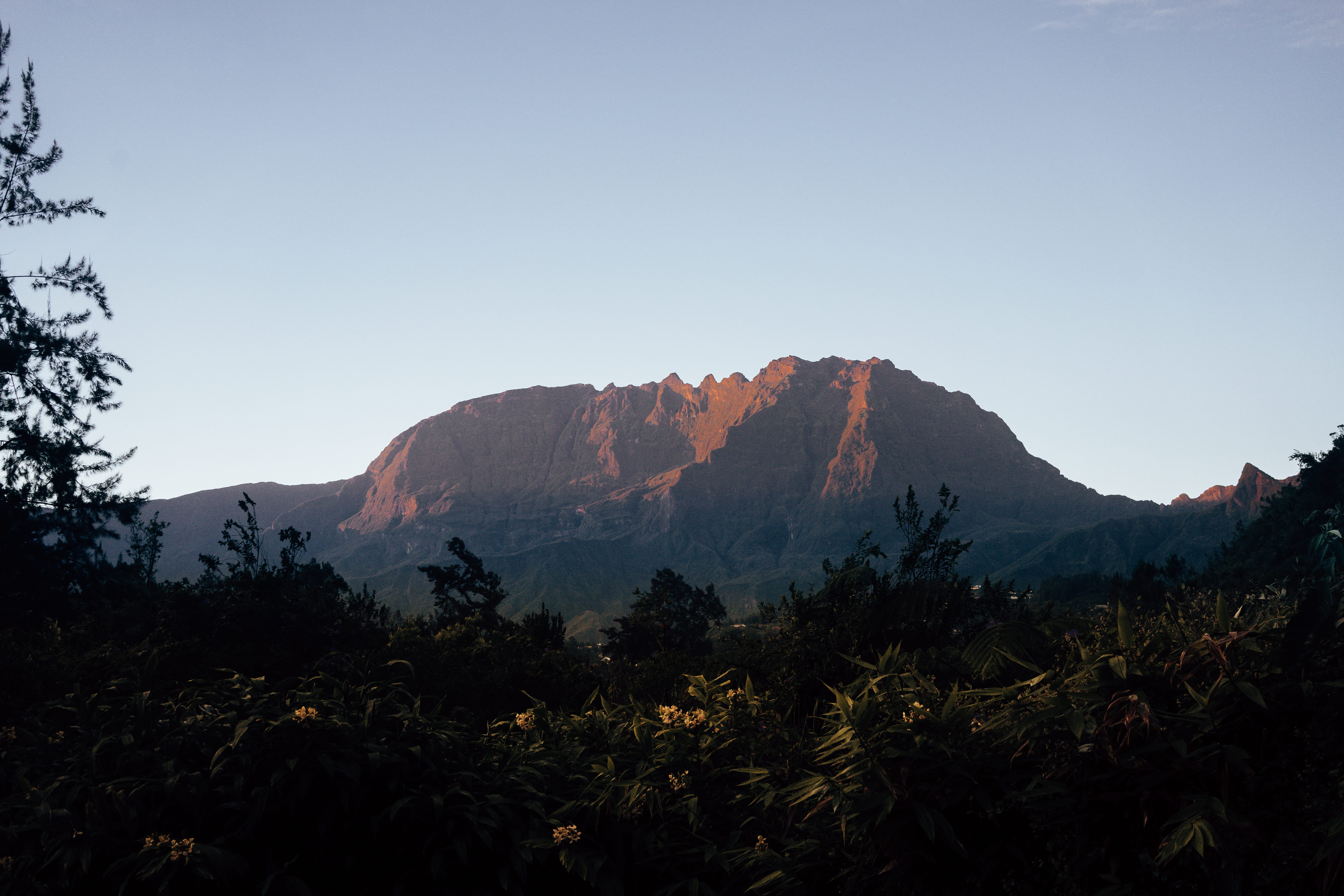 nature, landscape, peak, reunion island, sunset, mountain, formation, mountains, lifestyle, outdoors, clear sky, mountain range, tealorange, copy space, HD Wallpaper
