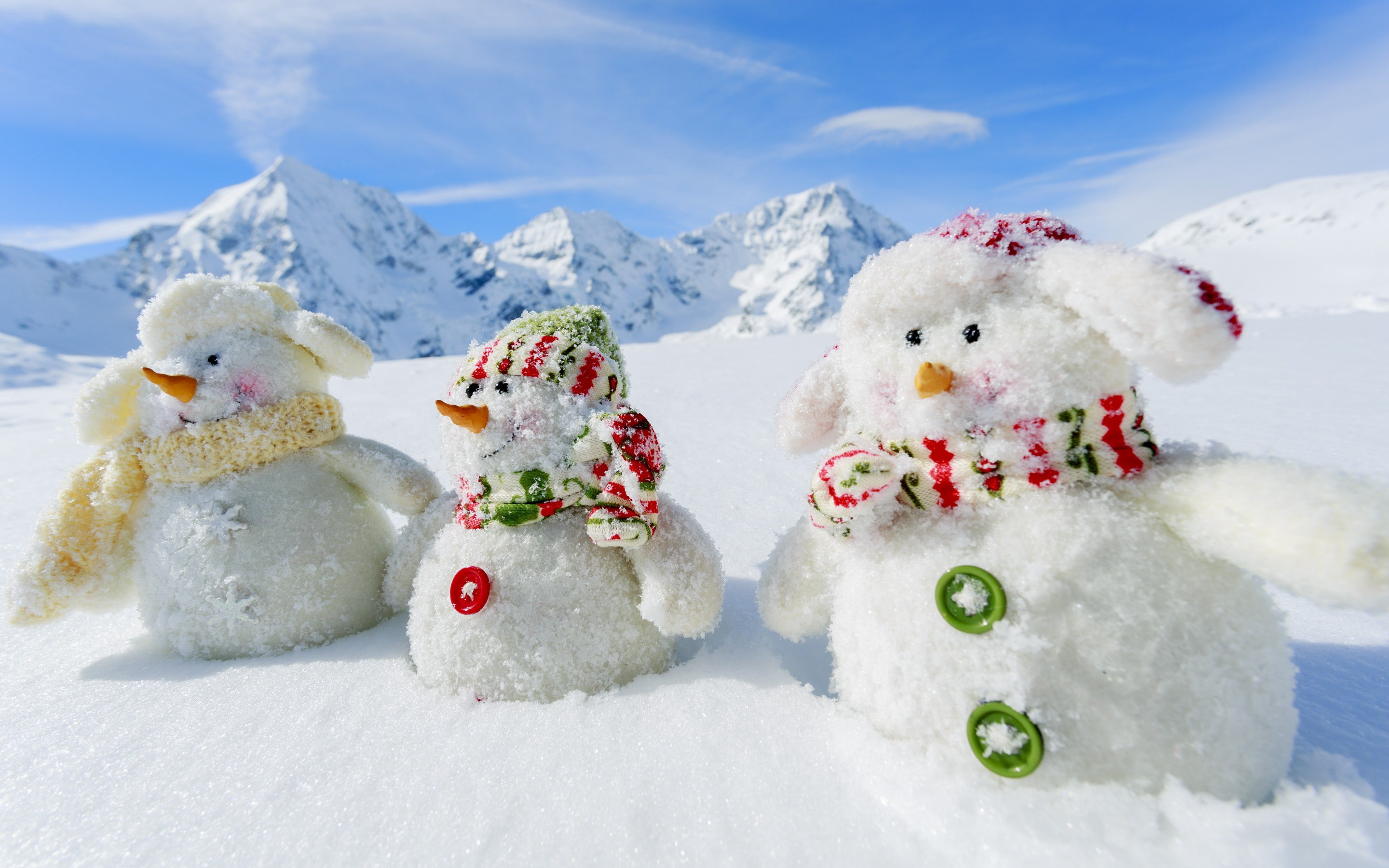 snowmen, winter, landscape, white, trees, snowmans, nature, snow, 2K, HD Wallpaper