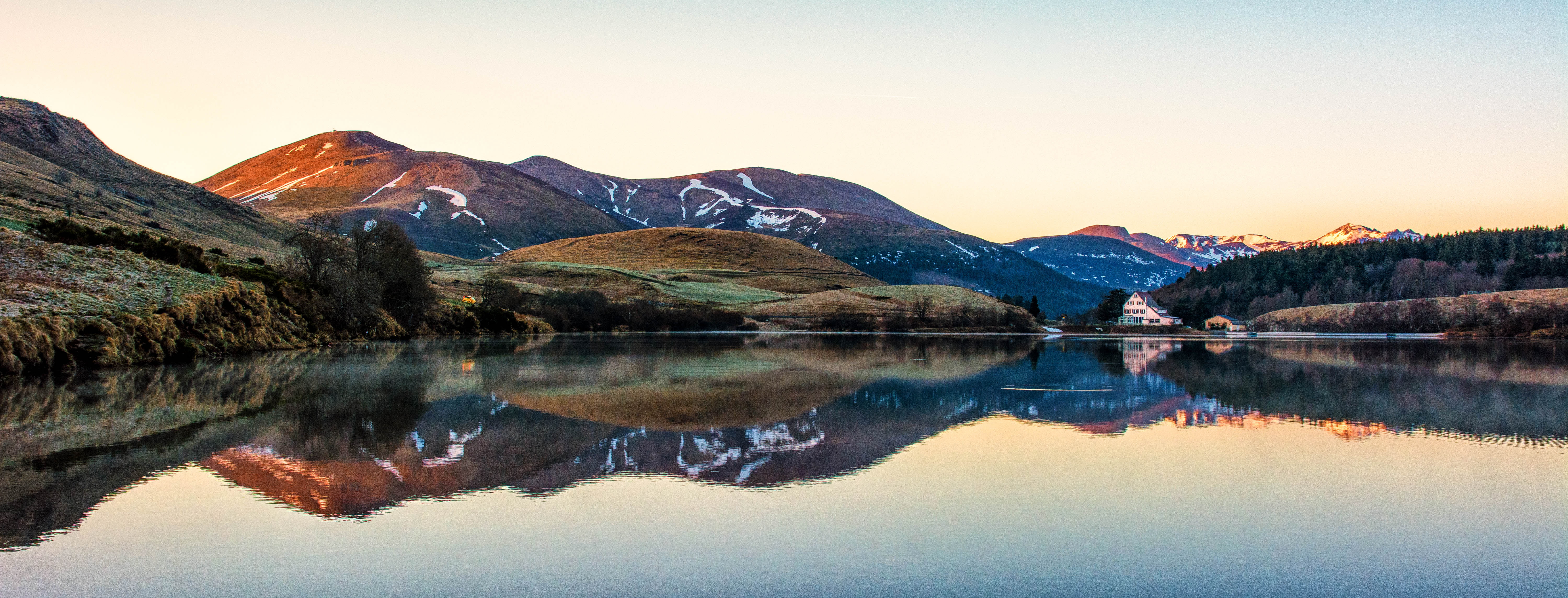 MOUNTAIN, FRANCE, outdoors, scenics, AUVERGNE, EAU, travel, water, NATURE, LAKE, snow, photo, soft, mountains, autumn, 5K, landscape, sunset, mountain Peak, HD Wallpaper