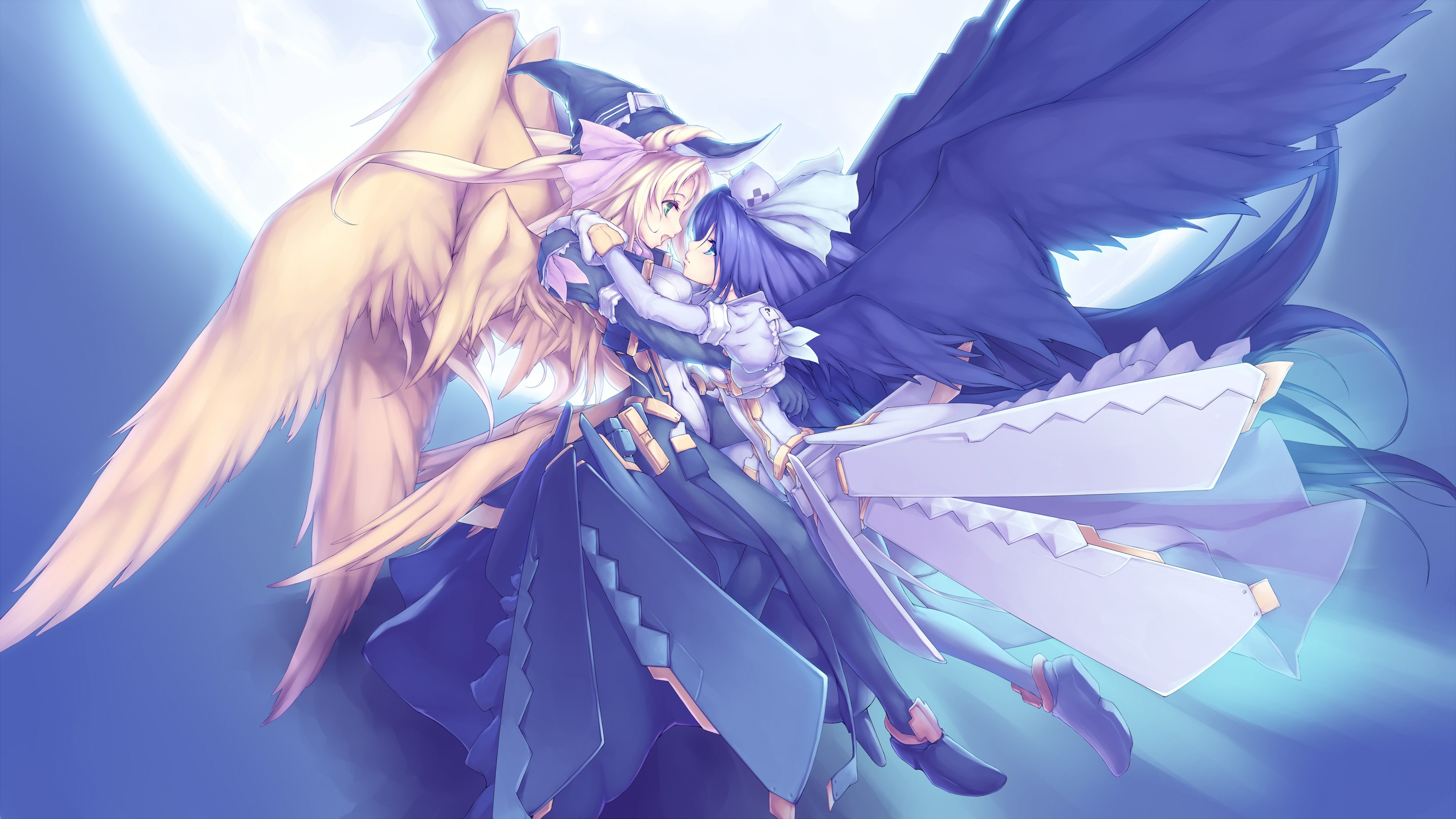 malga, horizon, dress, pink, senjou, 4K, knight, margot, girls, wings, anime, kyoukai, hair, naruze, HD Wallpaper