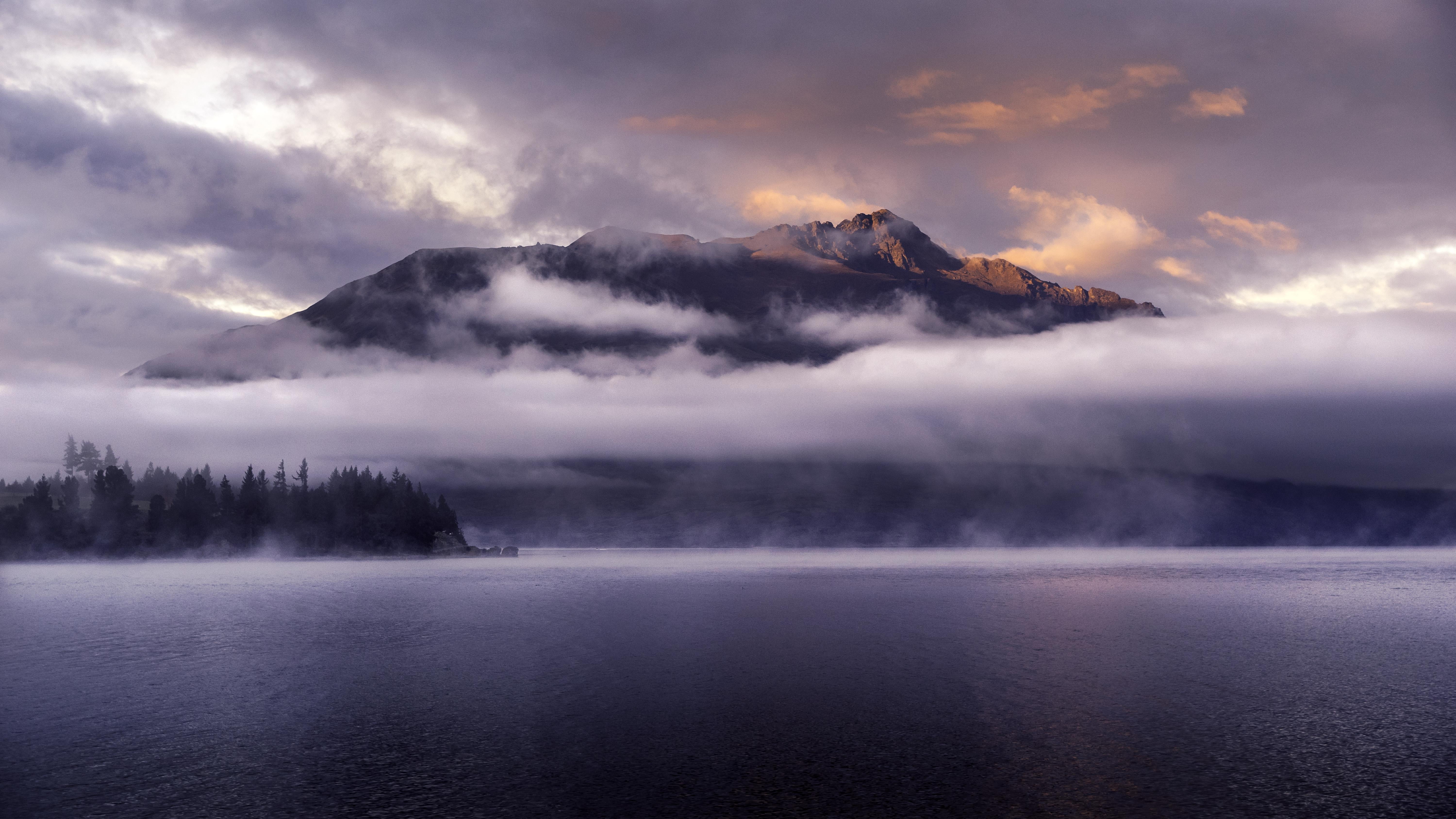 fog, queenstown, sky, cloud - sky, mountains, mountain peak, cold temperature, 5K, tranquility, land, outdoors, clouds, atmospheric mood, environment, HD Wallpaper