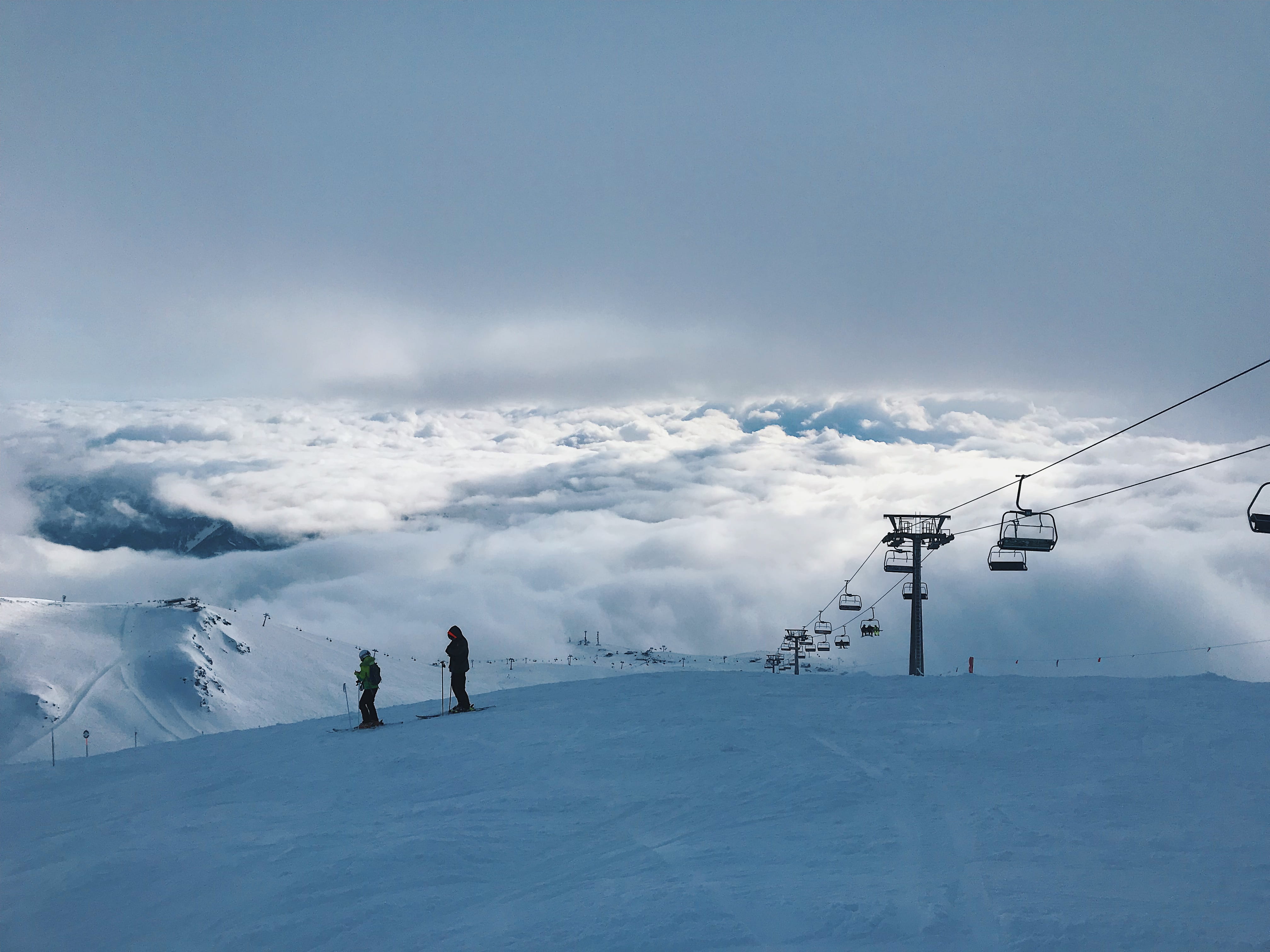 mountain, person, winter sport, scenics - nature, gudauri, clouds, skiing, sport, unrecognizable person, outdoors, sky, cold temperature, piste, sports, HD Wallpaper
