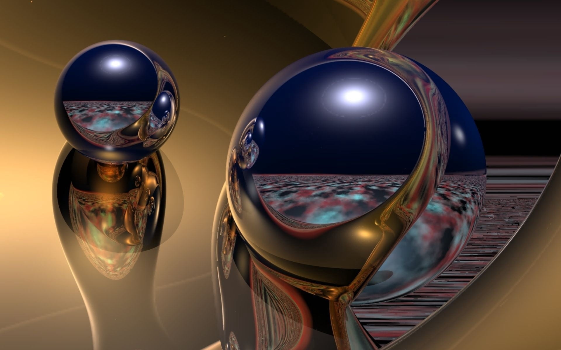 shape, digital, shiny, zigzag, silver colored, illustration, still life, futuristic, table, blue, sphere, 1080P, focus on foreground, reflection, technology, HD Wallpaper
