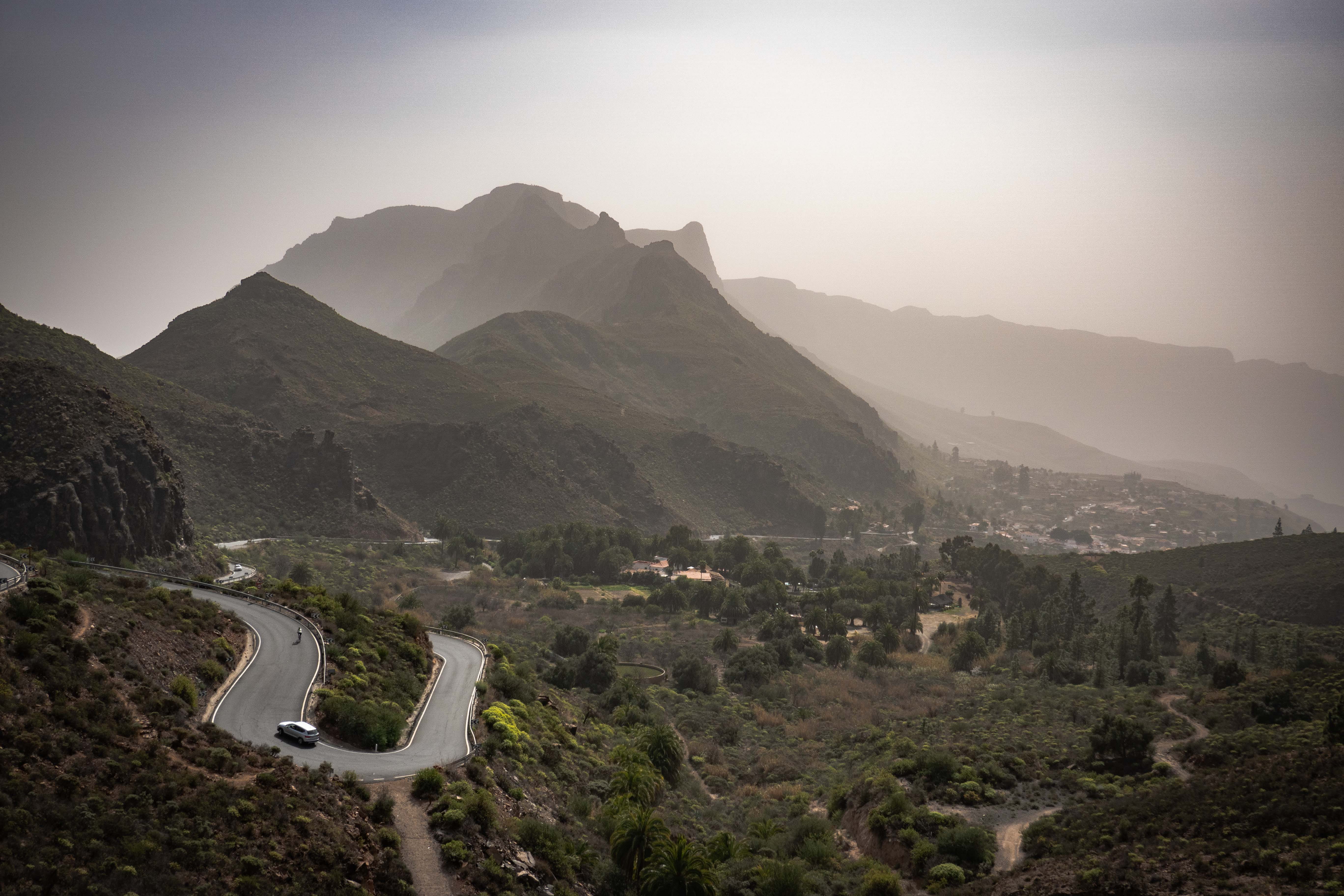 zigzag, fog, tarmac, slope, beauty in nature, outdoors, sky, tranquility, peak, urban, environment, road, building, hill, scenics - nature, transportation, HD Wallpaper