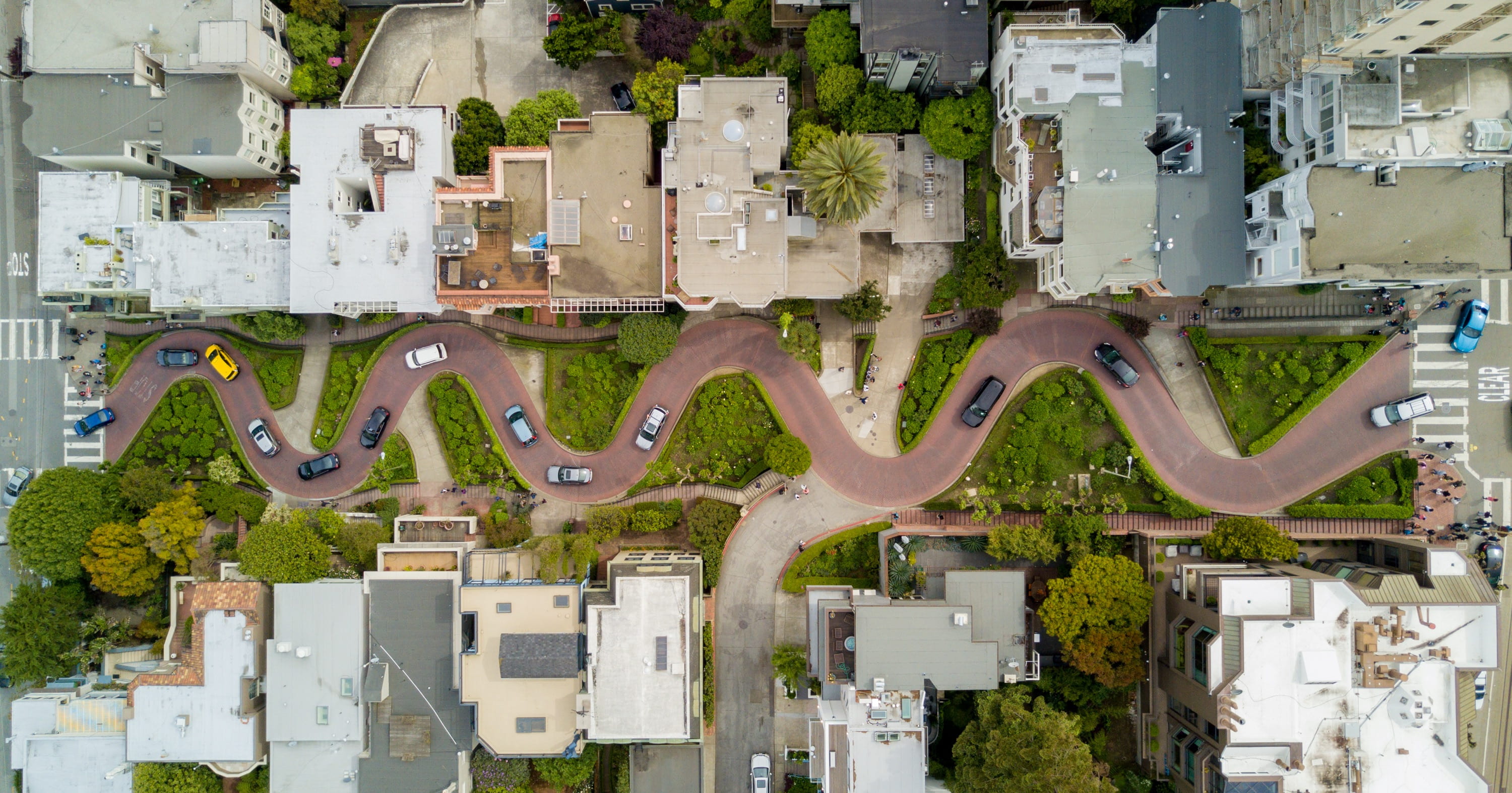houses, raod, neighborhood, zigzag, no people, architecture, land vehicle, built structure, road, gray, aerial, roof, day, drone, mode of transportation, HD Wallpaper