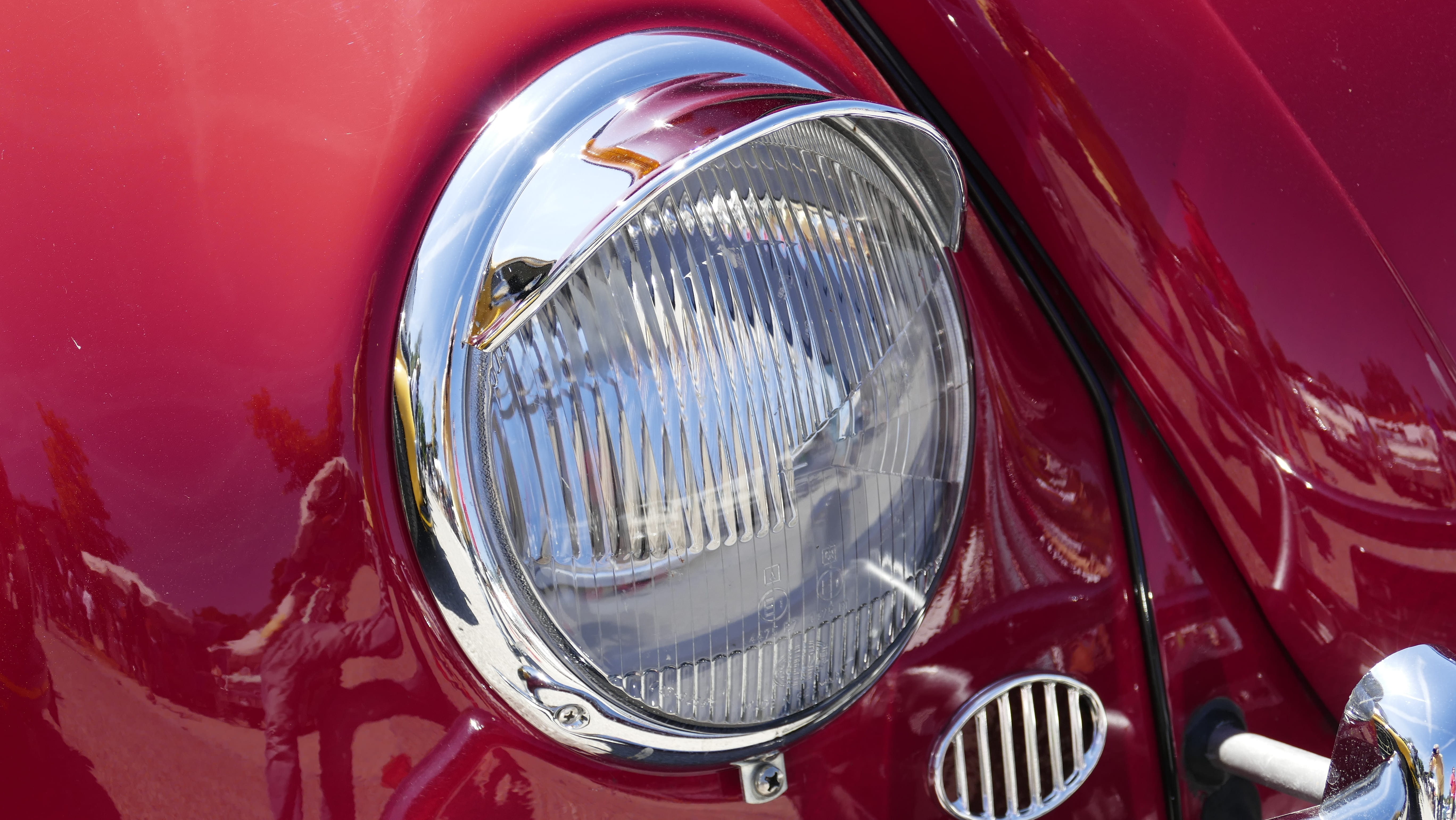 lifestyles, nostalgia, beetle, vintage car, shiny, volkswagen, vehicle, details, past, red, lighting equipment, silver colored, oldtimer, chrome, vintage, HD Wallpaper