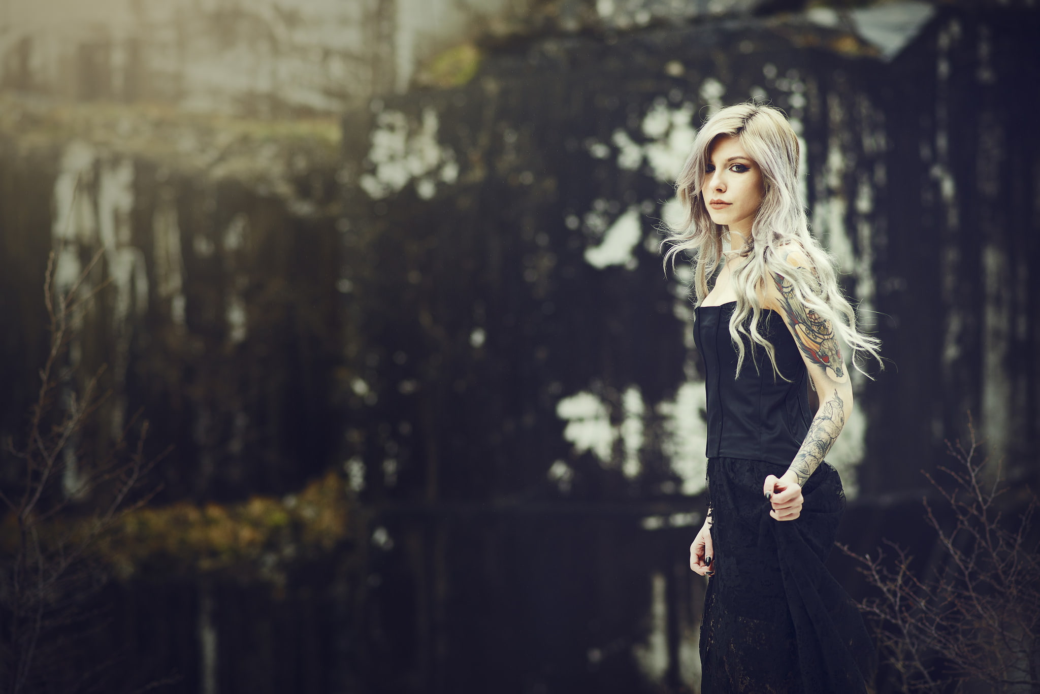 outdoors, portrait, clothing, standing, beauty, hair, beautiful people, blond hair, fashion, tattoo, long hair, young adult, young women, 1080P, Michela Navarra, HD Wallpaper