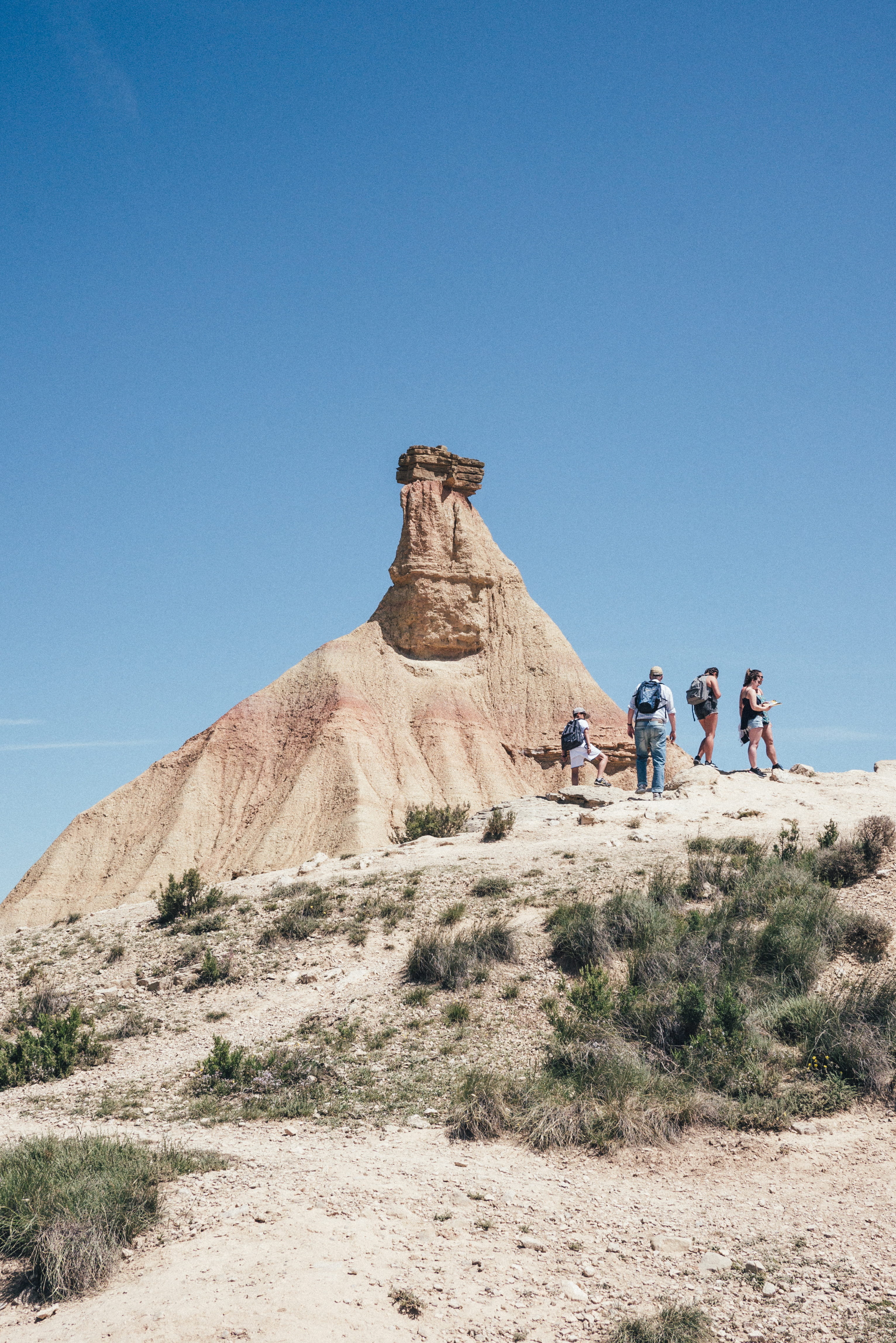 real people, spain, leisure activity, navarra, clear sky, lifestyles, tranquility, tranquil scene, landscape, bardenas, scenics - nature, blue, group of people, Phone HD Wallpaper