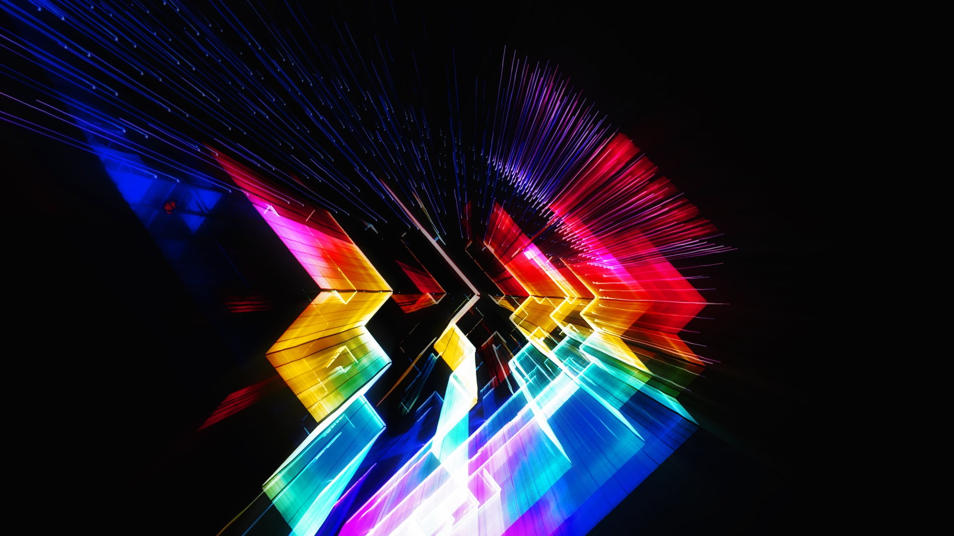 no people, black background, light - natural phenomenon, multi colored, multicolor, studio shot, glow, luminous, zig zag, vibrant color, 1080P, night, HD Wallpaper