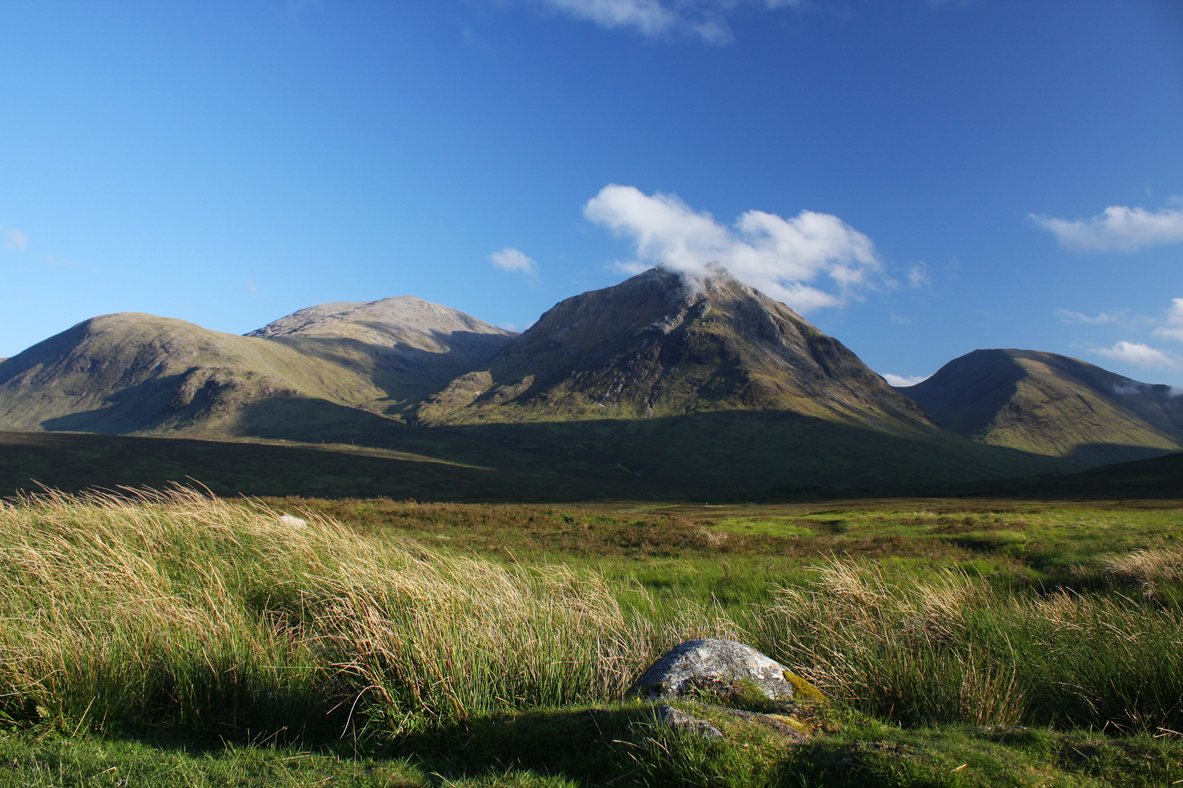 outdoors, beauty in nature, highlands, glen coe, hills, non-urban scene, moor, idyllic, scotland, peak, scottish, mountain peak, field, land, landscape, HD Wallpaper