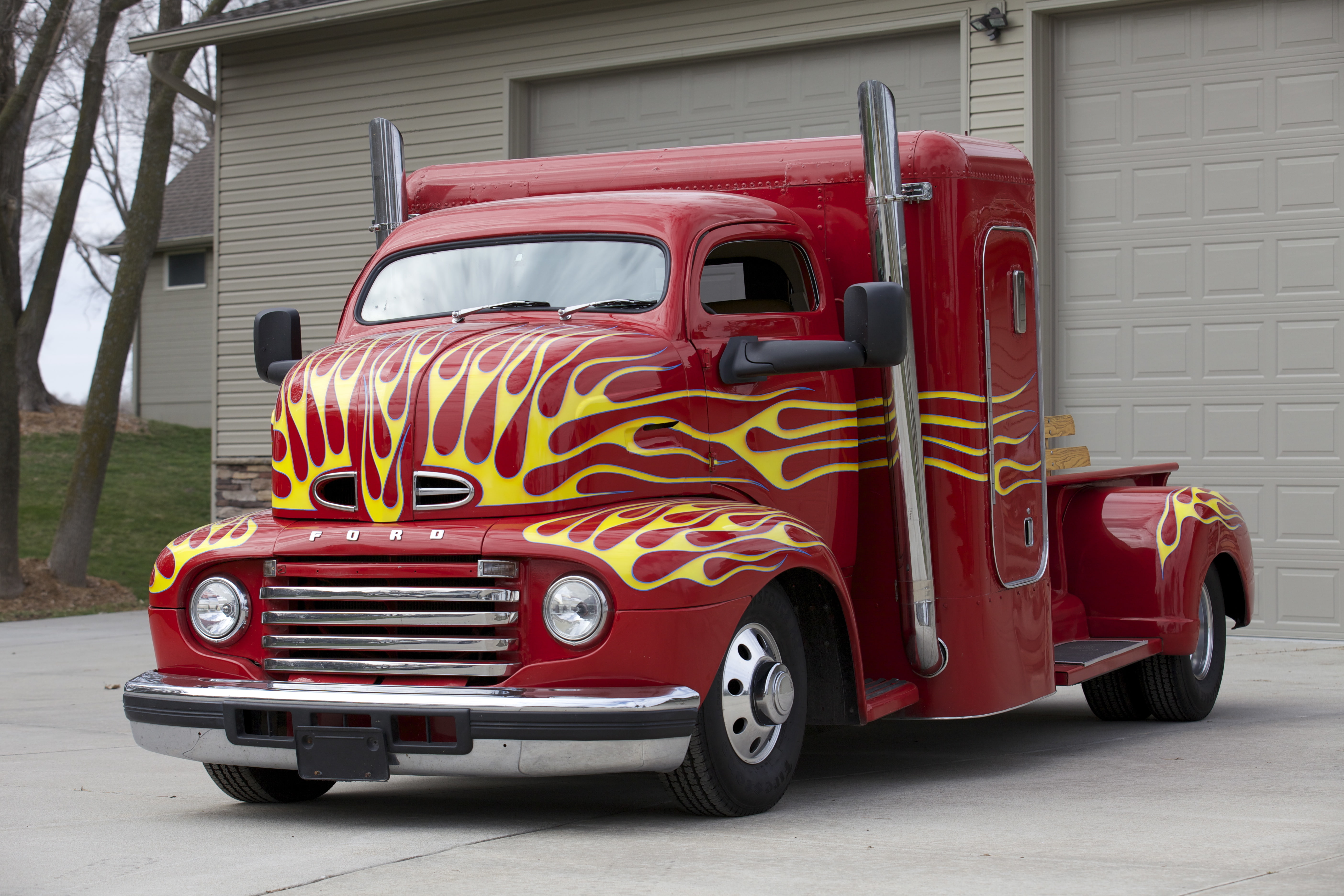 full-size universal, Ford COE, car, classic, red, tuning, 1950, 5K, HD Wallpaper