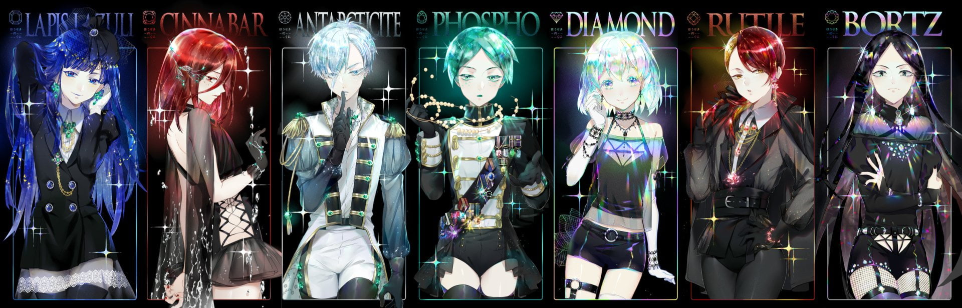 human representation, multiple image, Anime, for sale, representation, in a row, retail, multi colored, male likeness, female likeness, Houseki no Kuni, HD Wallpaper