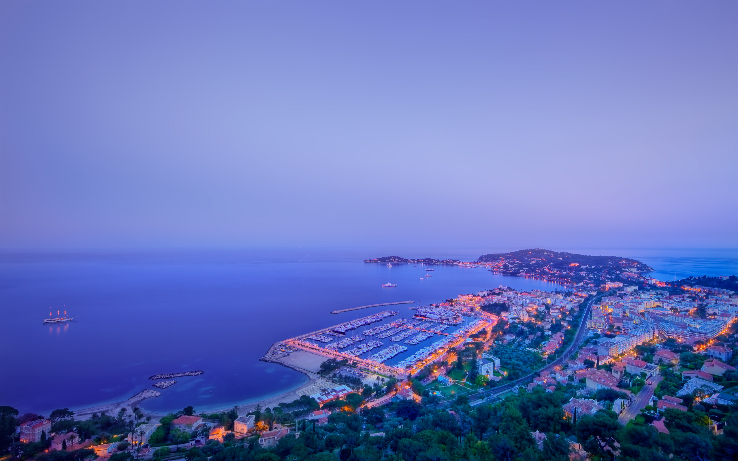 dusk, city, built structure, high angle view, sea, bay, night, canoneos5dmarkii, aerial view, sky, photography, no people, building, building exterior, HD Wallpaper