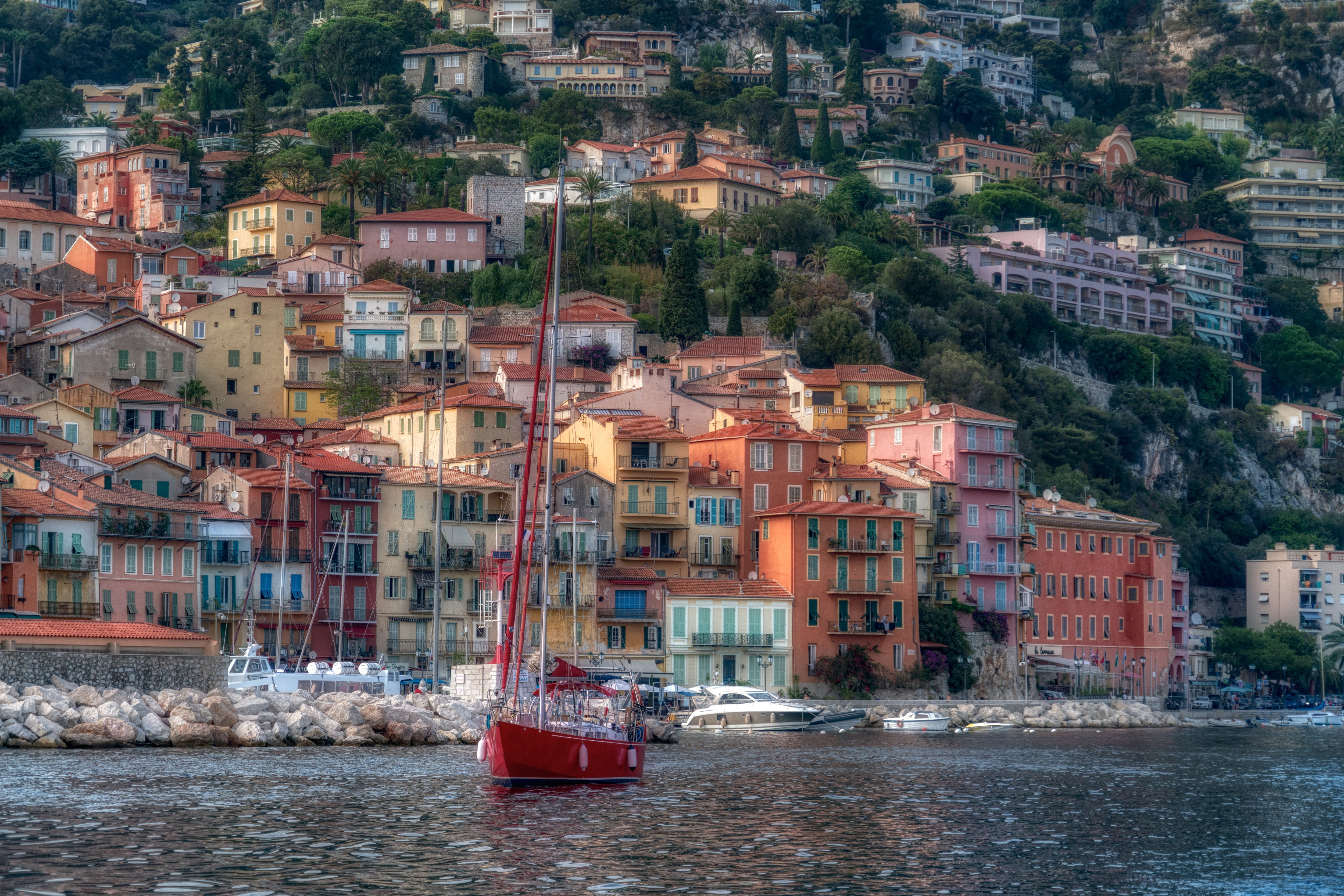4K, building, promenade, Cote dazur, harbour, France, home, French Riviera, Villefranche-sur-Mer, yachts, HD Wallpaper