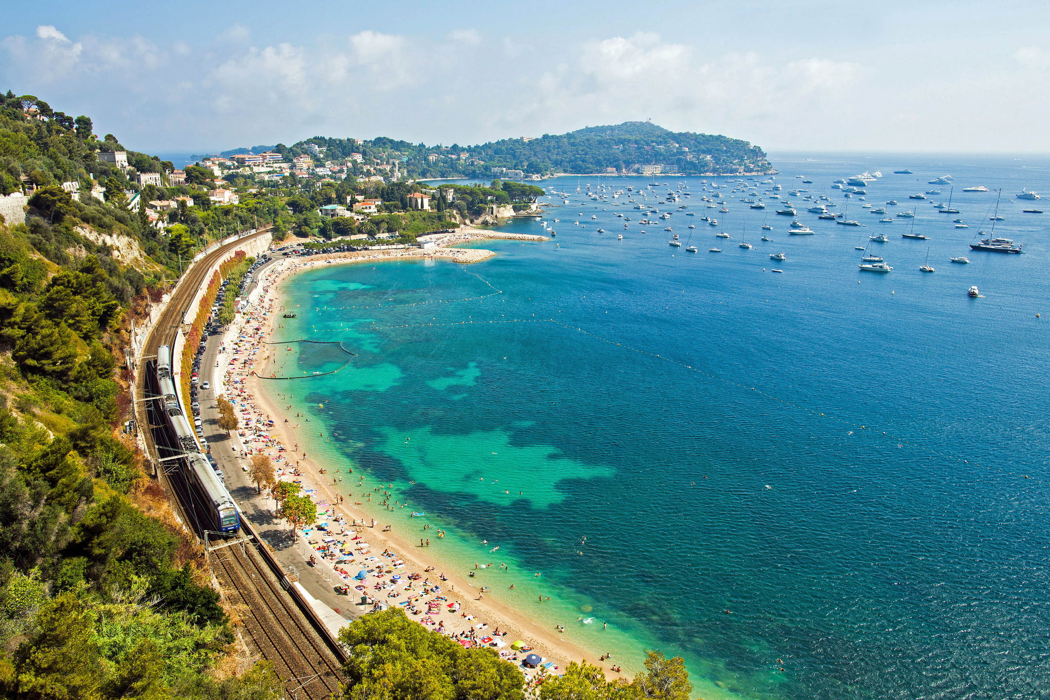Cote dazur, Villefranche-sur-Mer, tranquil scene, sea, no people, panorama, sky, beauty in nature, coast, railroad, The Mediterranean sea, day, outdoors, HD Wallpaper