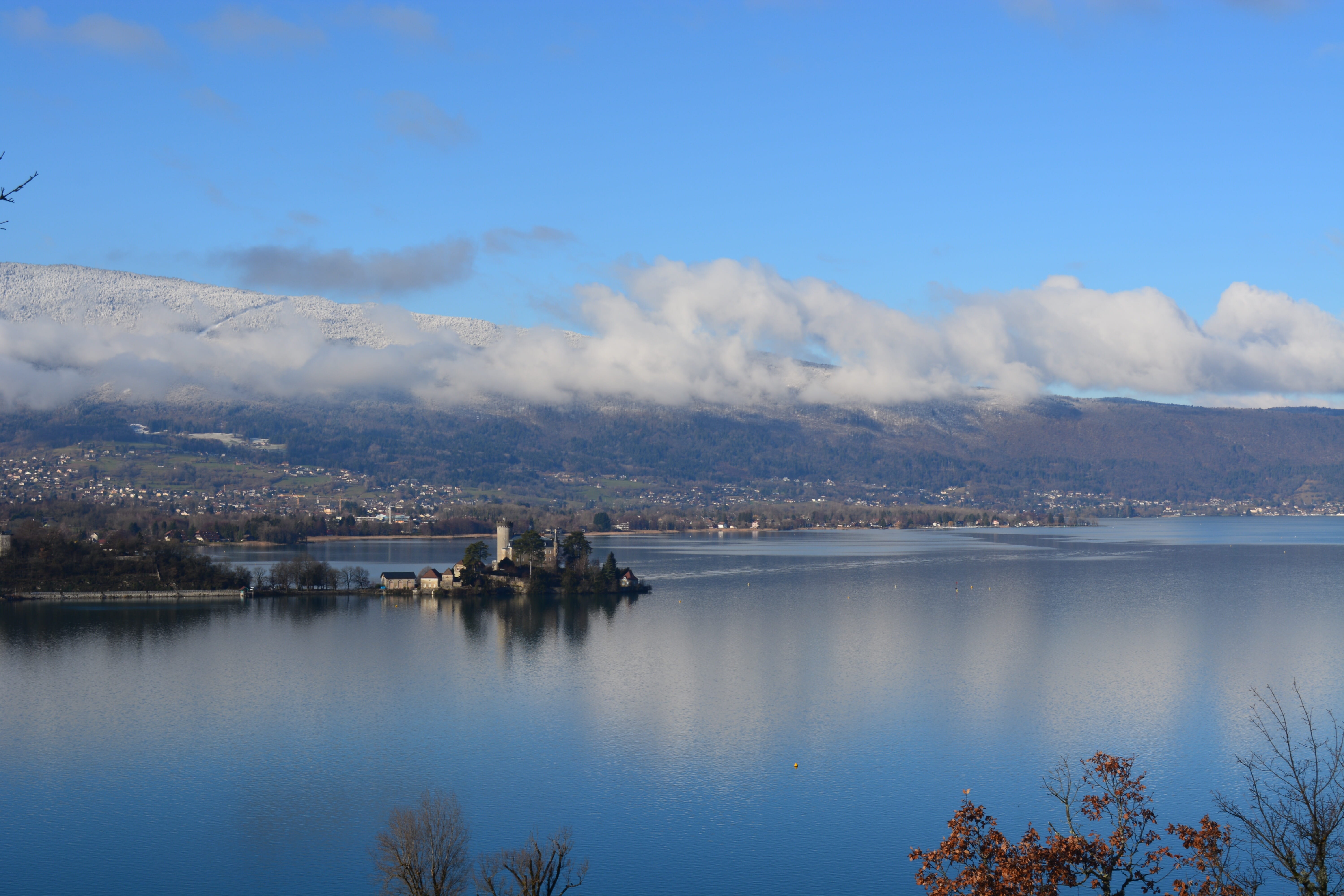 france, building exterior, water, 5K, winter landscape, tranquility, sky, cloud - sky, reflection, tranquil scene, lake, built structure, day, haute savoie, HD Wallpaper