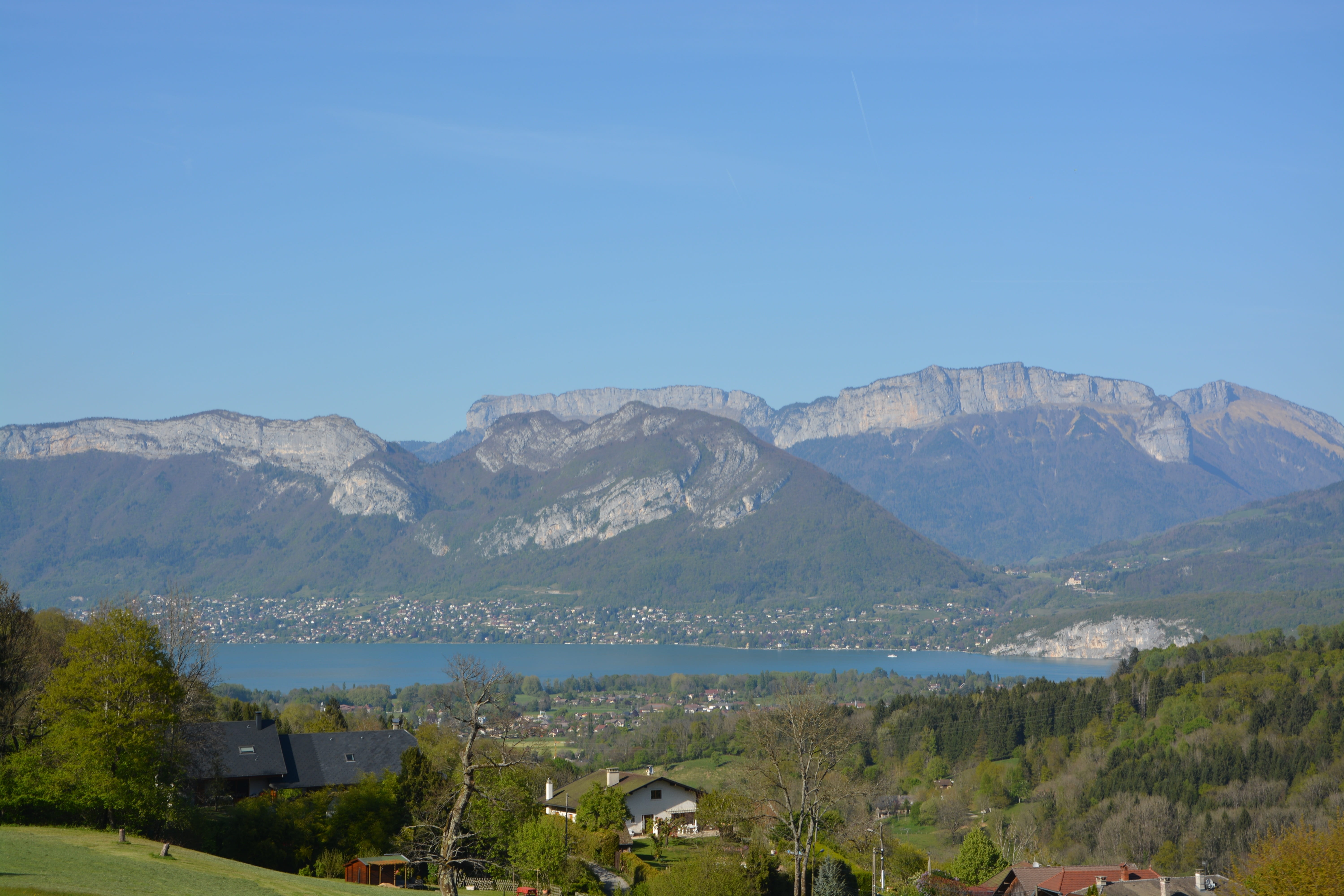 nature, snow lord, no people, clear sky, outdoors, mountain range, green, landscape, panoramic, haute savoie, land, water, lake, france, blue sky, mountain, HD Wallpaper