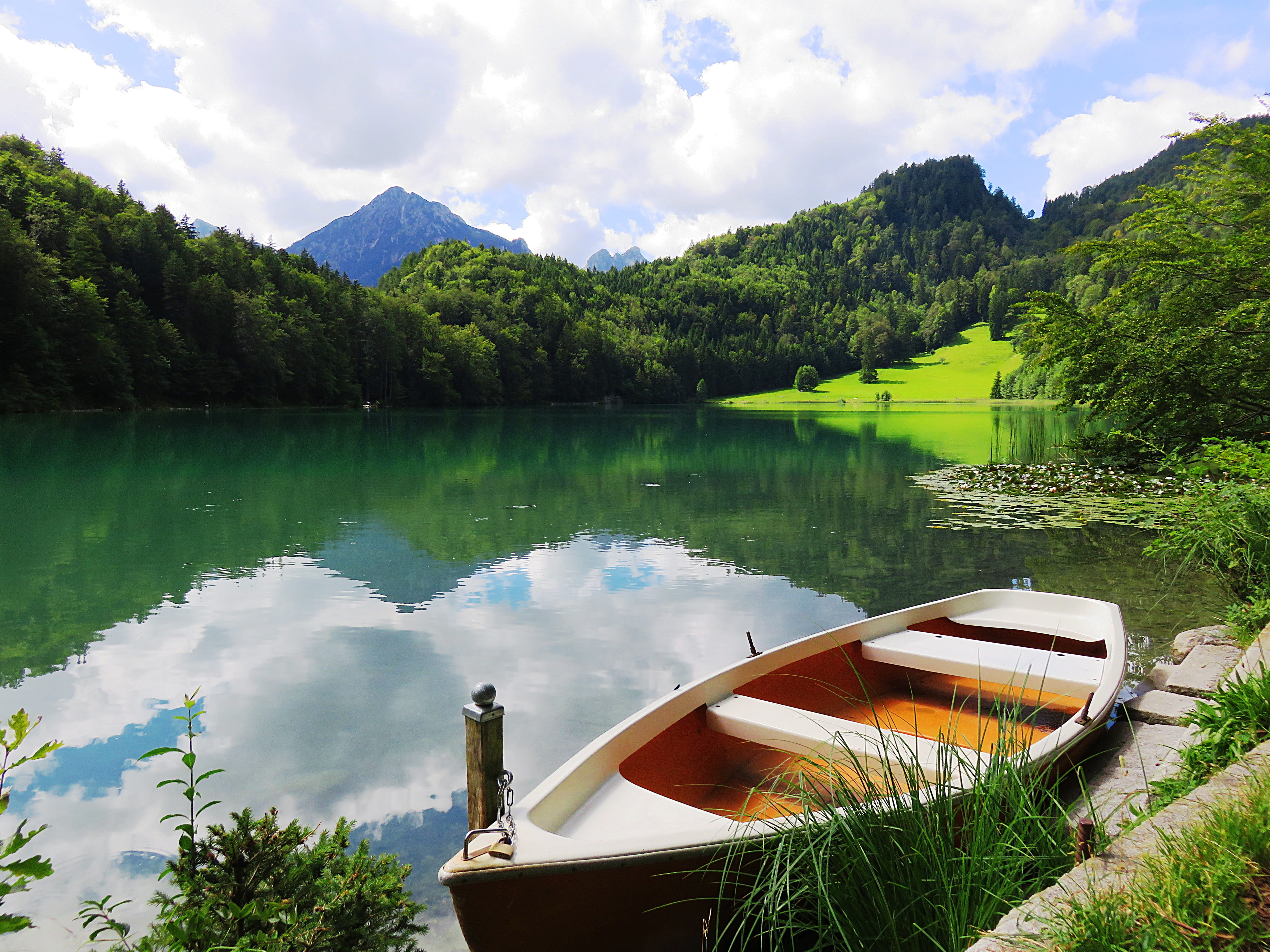 daylight, mountains, nautical vessel, trees, dock, tree, lake, idyllic, Beautiful Scenery, beautiful, tranquil scene, scenics - nature, park, transportation system, HD Wallpaper