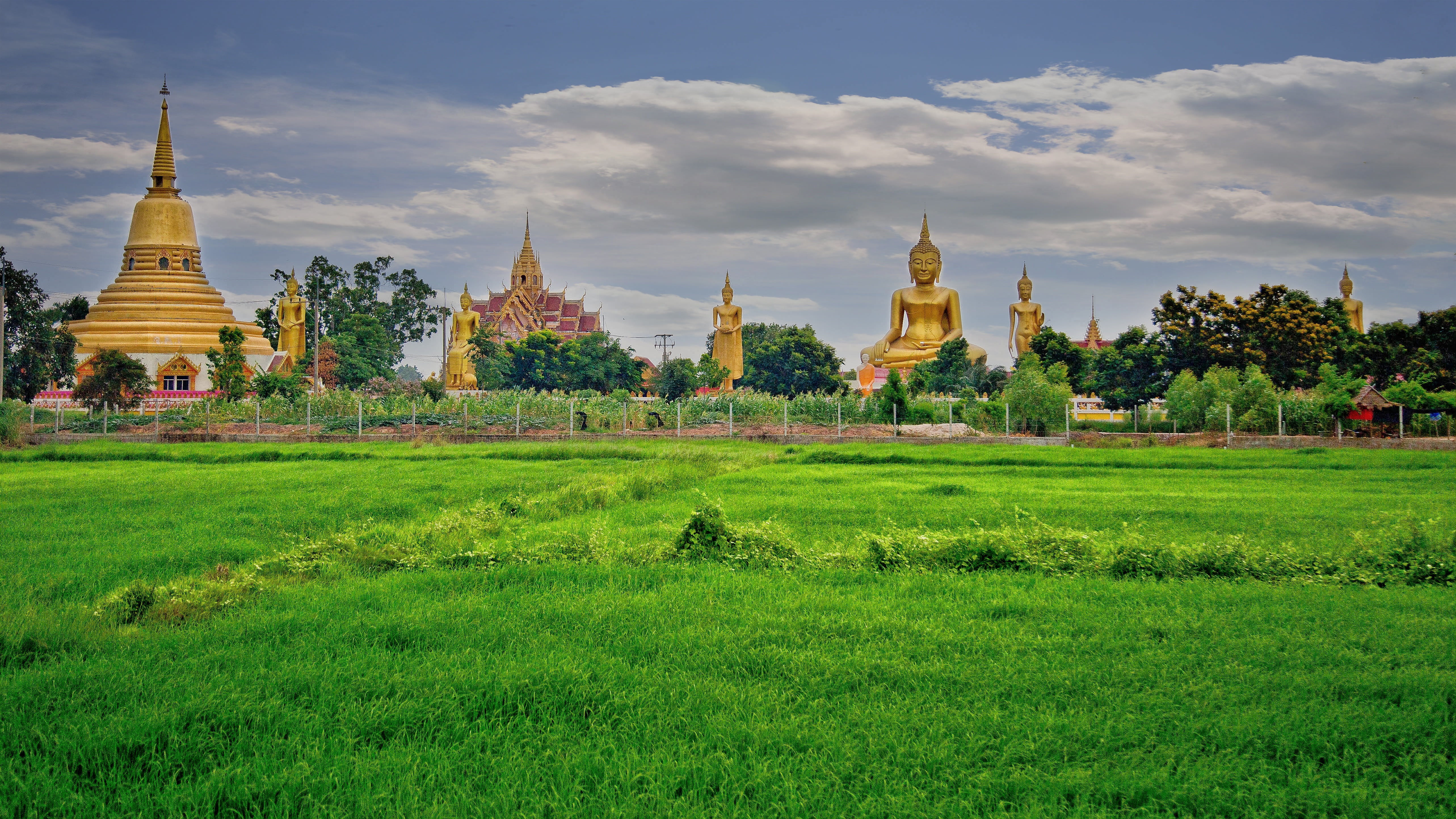 history, wang, thailand, building, grass, landscape, travel destinations, spire, 5K, religion, nature, cloud - sky, a canal boat, belief, outdoors, the, HD Wallpaper
