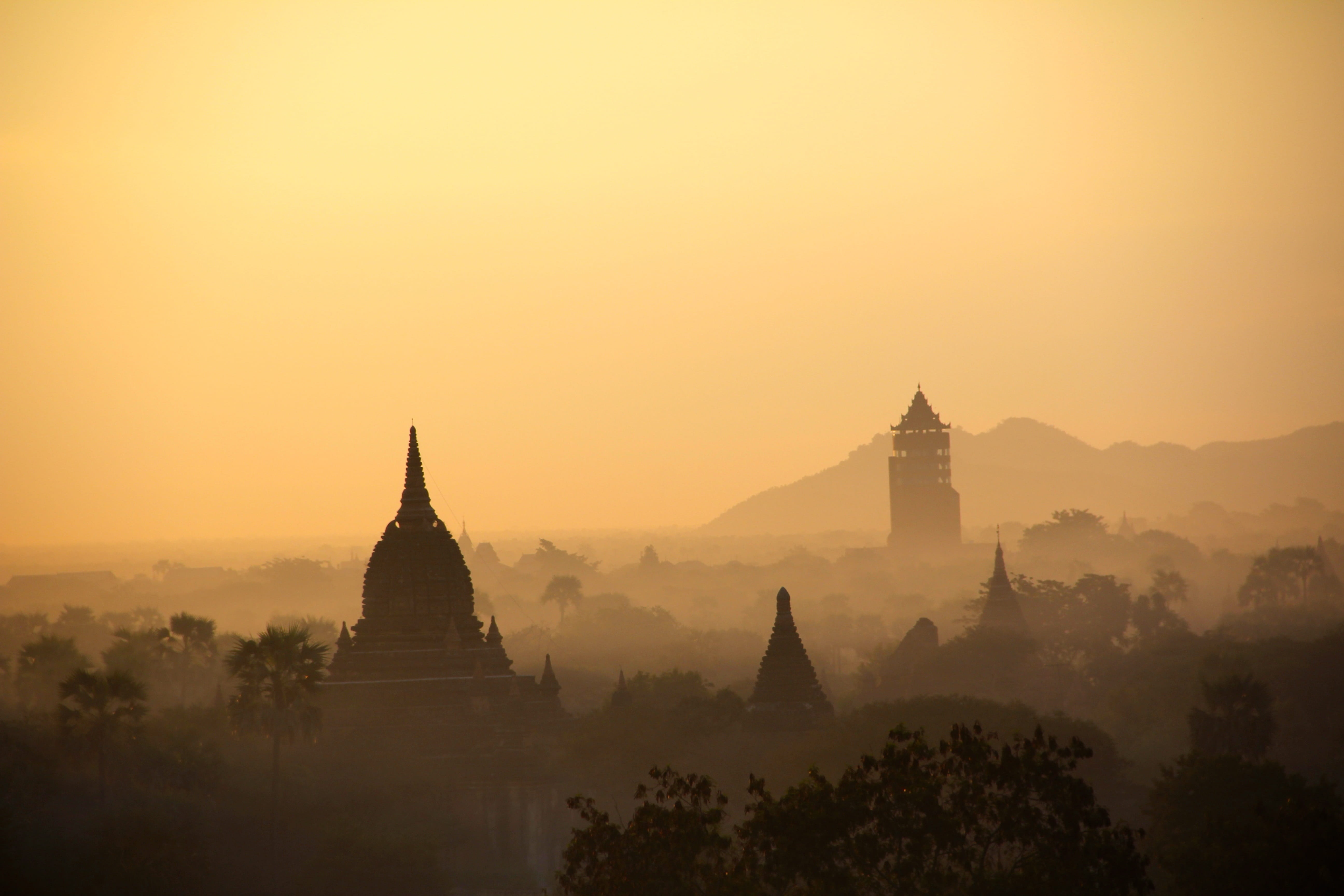 ballooning, spirituality, belief, travel destinations, temple - Building, famous Place, religion, ancient civilization, sky, fire, tourism, building exterior, HD Wallpaper
