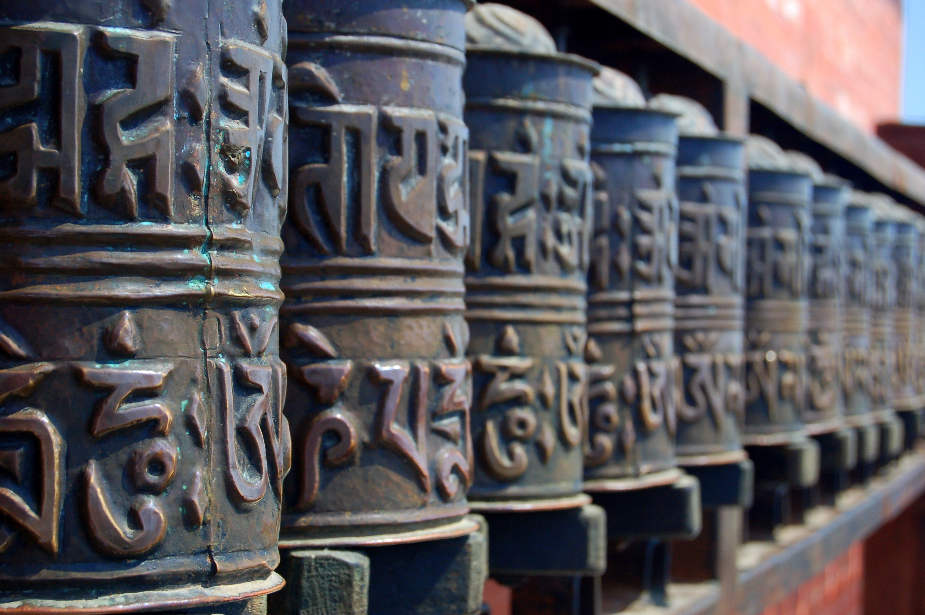 abundance, arrangement, text, large group of objects, focus on foreground, indoors, repetition, full frame, close-up, metal, temple, in a row, 2K, brown, HD Wallpaper