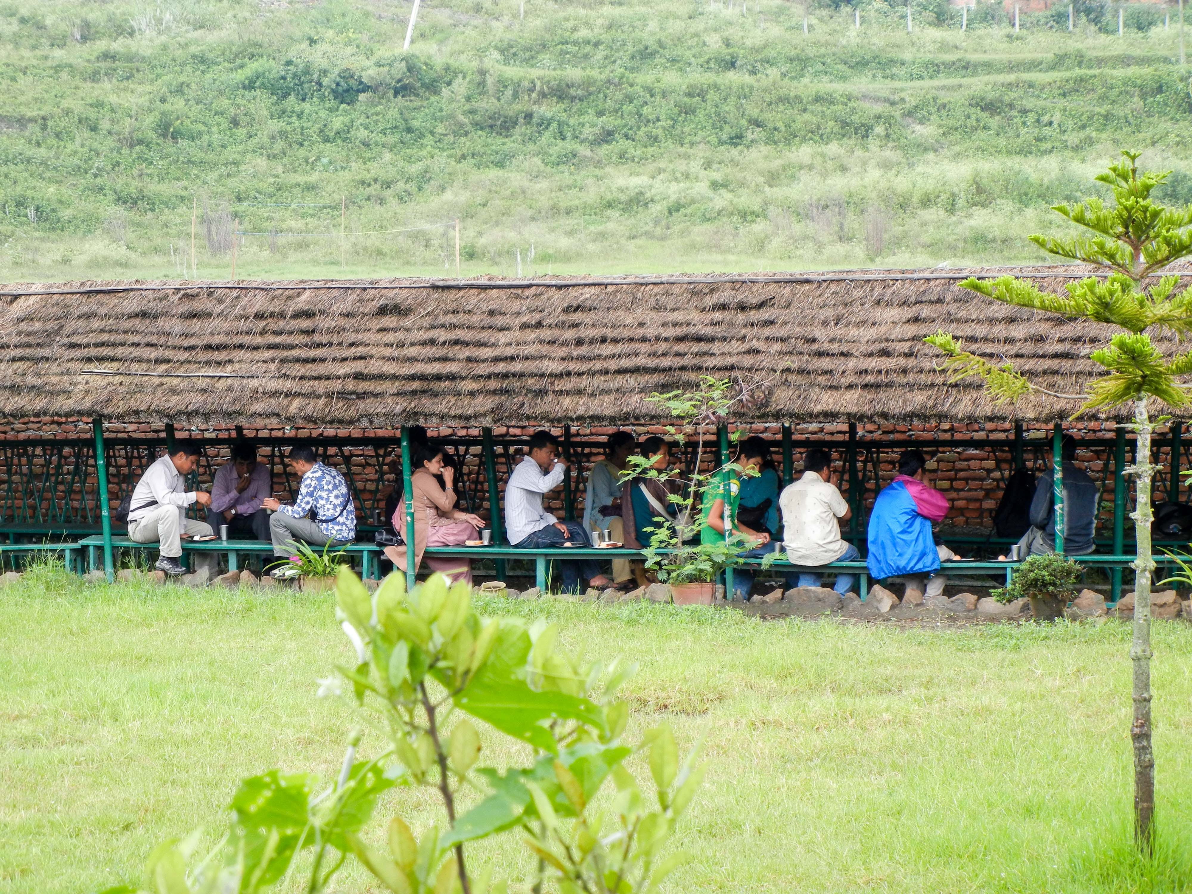 eating, grass, nepal, asia, day, visit, outdoors, bench, landscape, 4K, men, rural scene, architecture, group of people, land, building exterior, plant, HD Wallpaper