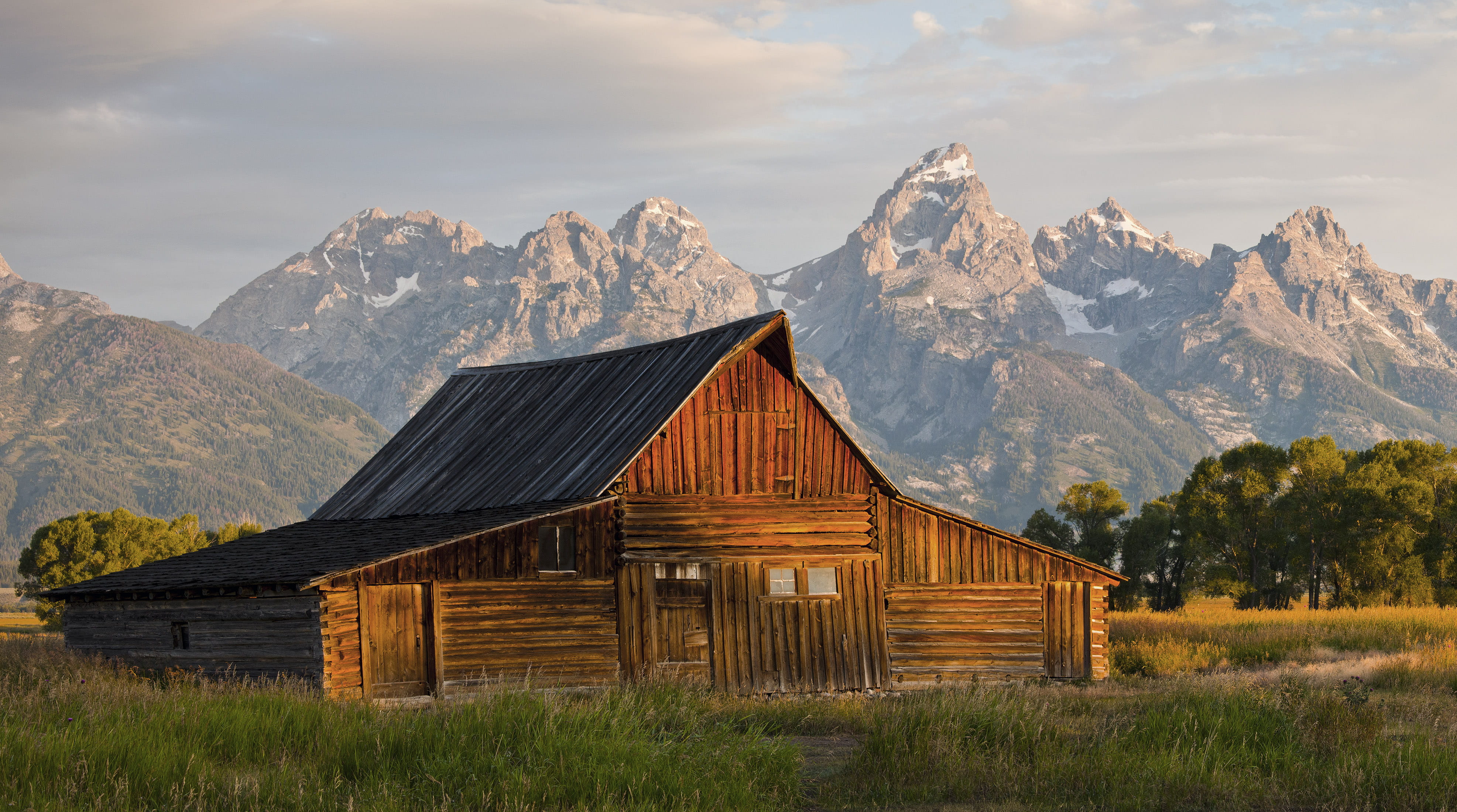 no People, mountain range, trees, 4K, cloud - sky, hut, near, rural Scene, grass, building exterior, color Image, scenics, tranquility, countryside, middle, HD Wallpaper
