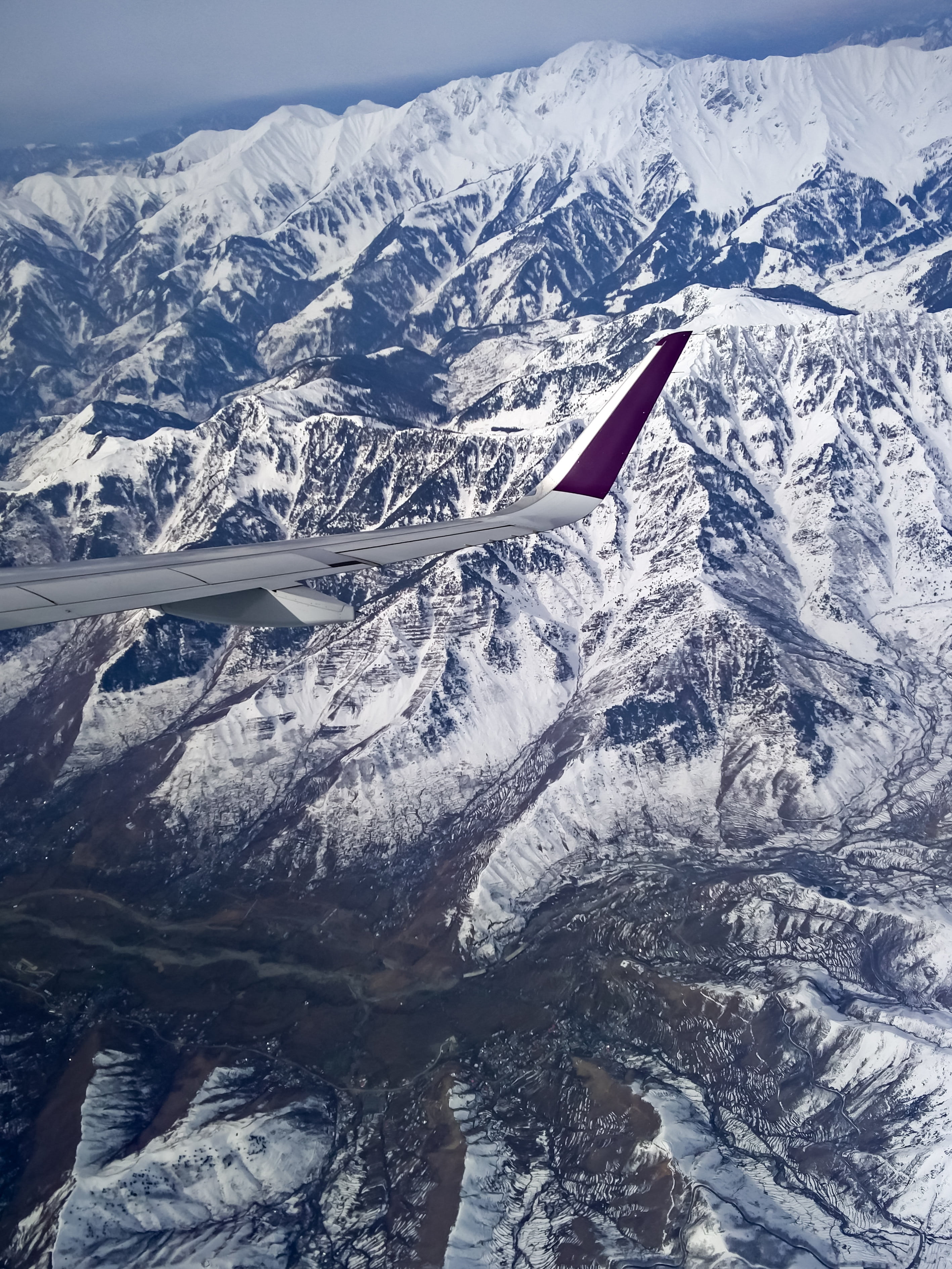 environment, tranquil scene, beauty in nature, no people, ice, mountains, snow, transportation, window, winter, plane, kashmir, airplane, mid-air, mountain range, Phone HD Wallpaper