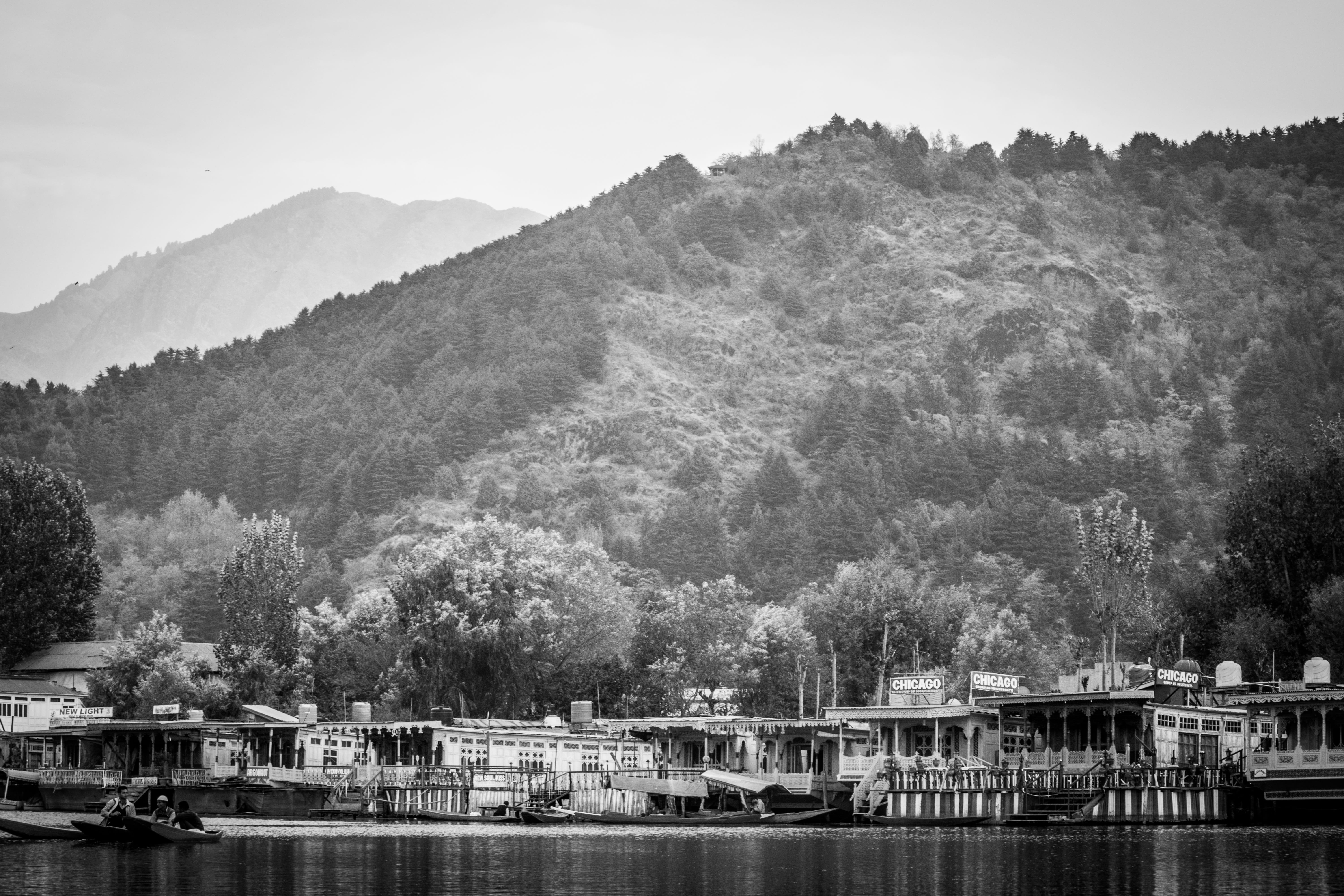 kashmir, nautical vessel, lake, mode of transportation, scenics - nature, luxury rooms, day, beauty in nature, no people, mountain, house boats, tranquility, HD Wallpaper