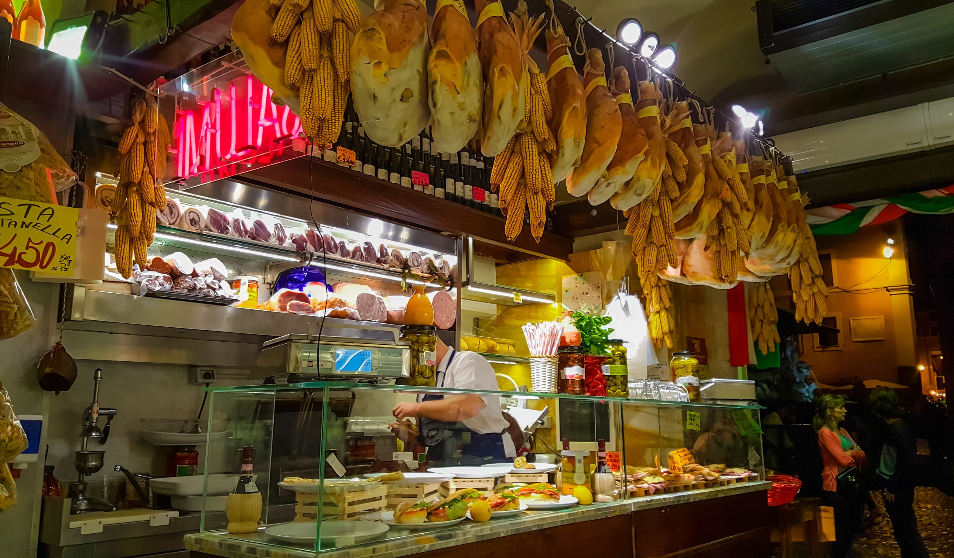 food and drink, adult, sandwich, sale, store, salumeria, asia, culture, indoors, market, cuisine, 2K, choice, Food, working, Italian, freshness, buying, HD Wallpaper