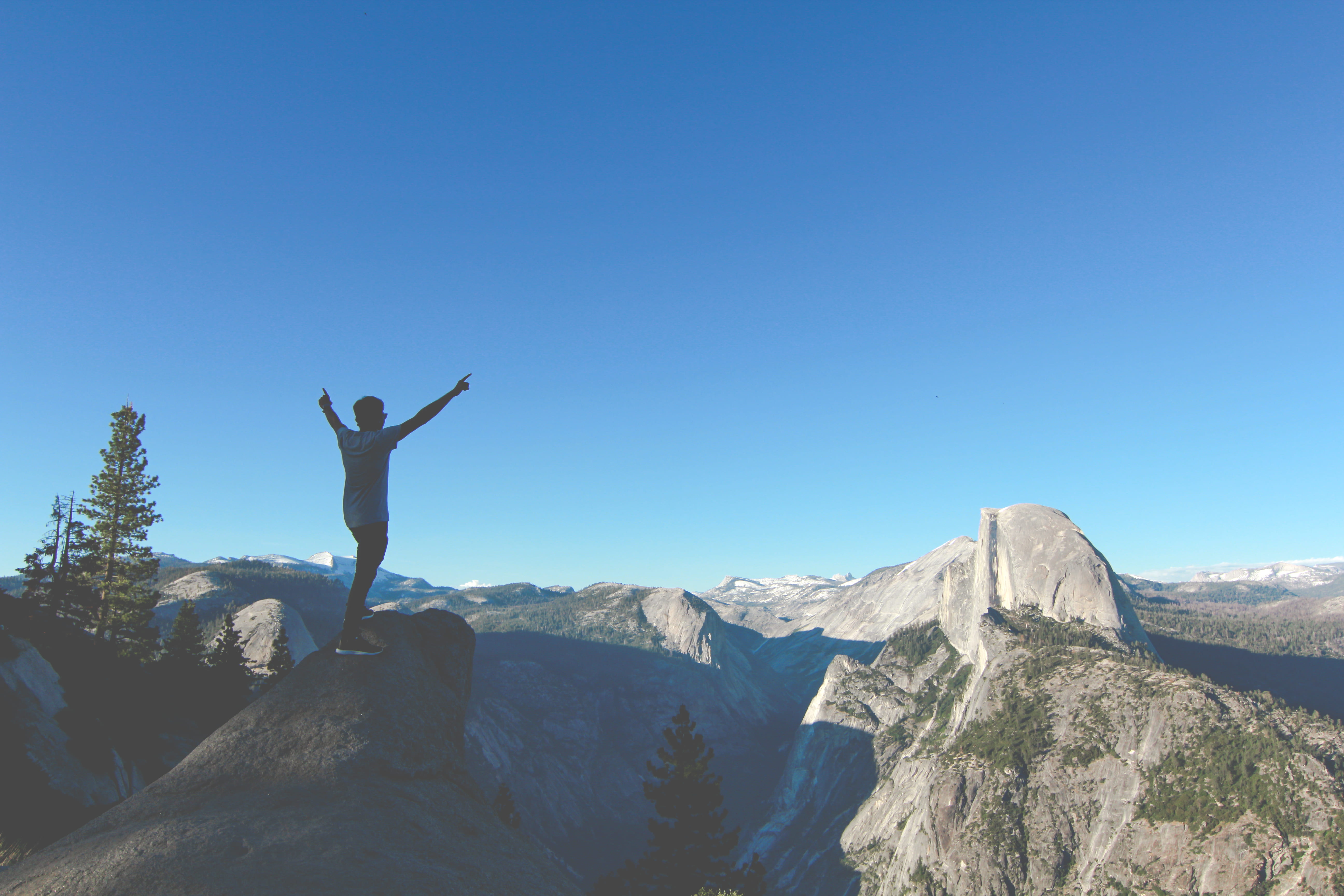 human limb, person, nationalpark, one person, arms raised, solid, blue, standing, freedom, 5K, daytime, success, valley, hill, man, human arm, mountain, HD Wallpaper