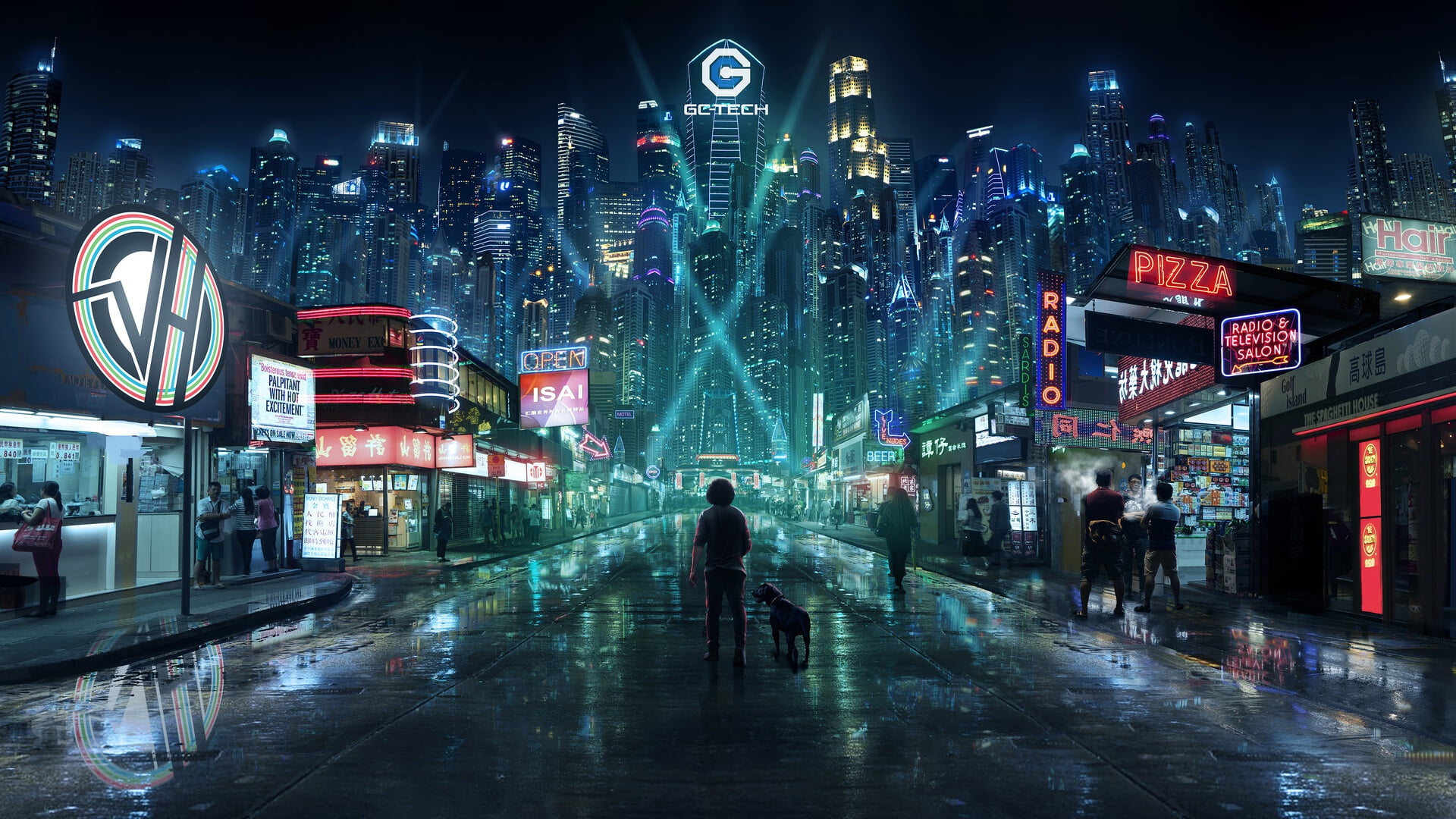 city, futuristic city, artwork, lights, 1080P, night, HD Wallpaper