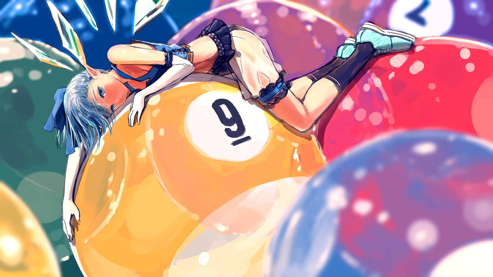 eyes, blue eyes, anime girls, girls, anime, cirno, touhou, blue hair, hair, blue, 1080P, HD Wallpaper