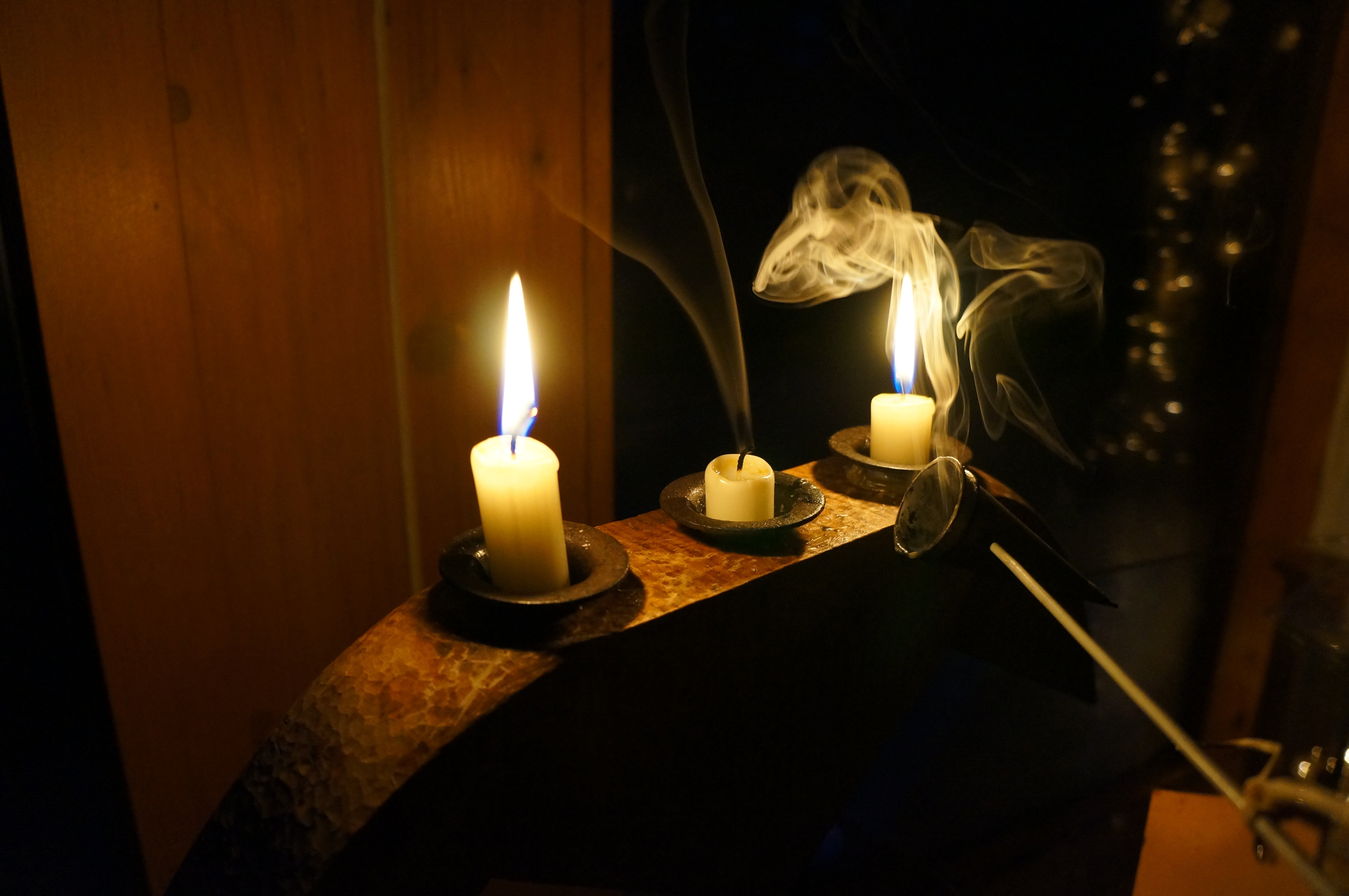 heat - temperature, glowing, no people, wood - material, night, smoke, illuminated, candlestick holder, nature, close-up, black background, indoors, fire - natural phenomenon, HD Wallpaper