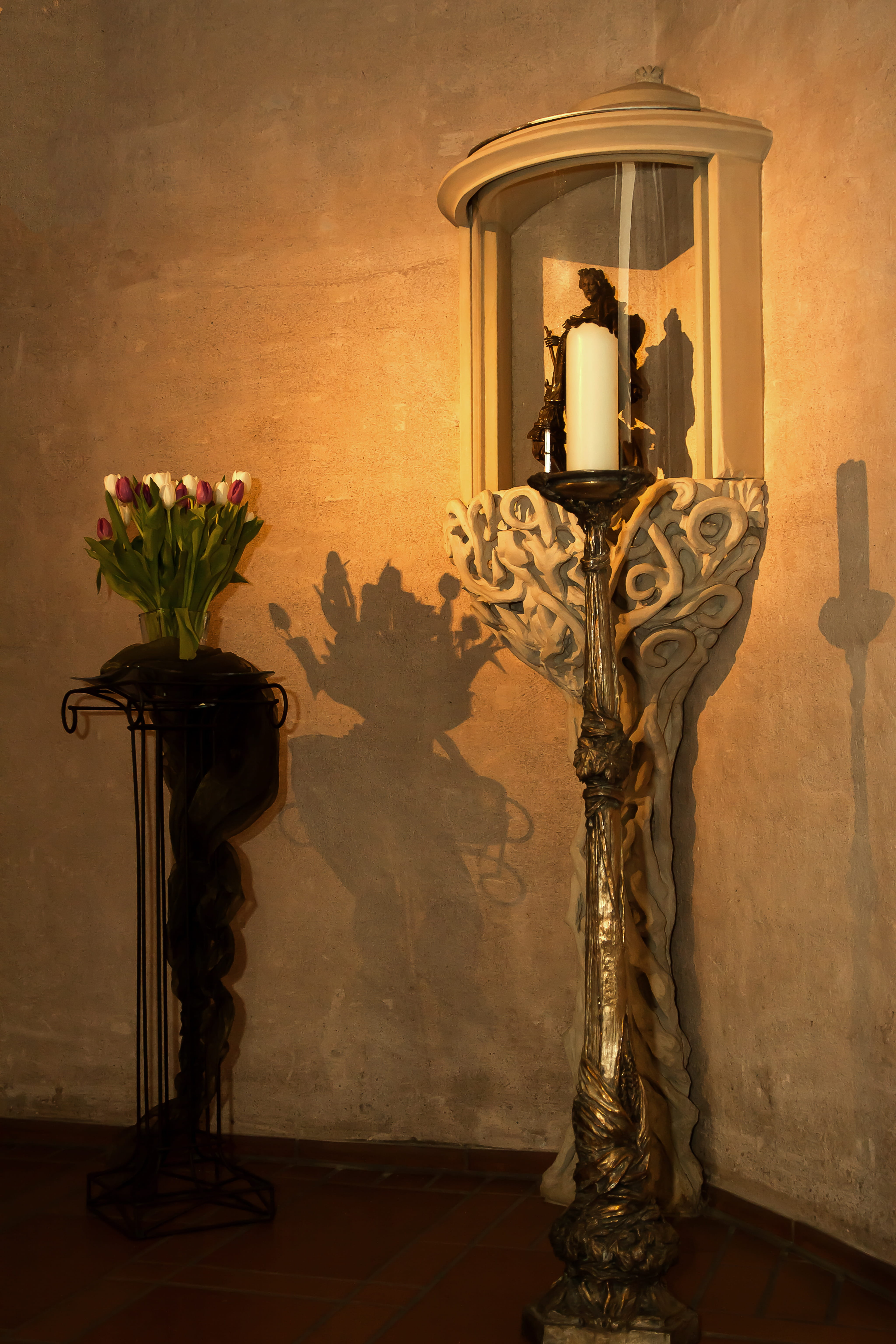decoration, lights, religion, illuminated, no People, vase, christian, candles, flowering plant, Priest, glass window, home Interior, architecture And Buildings, Phone HD Wallpaper