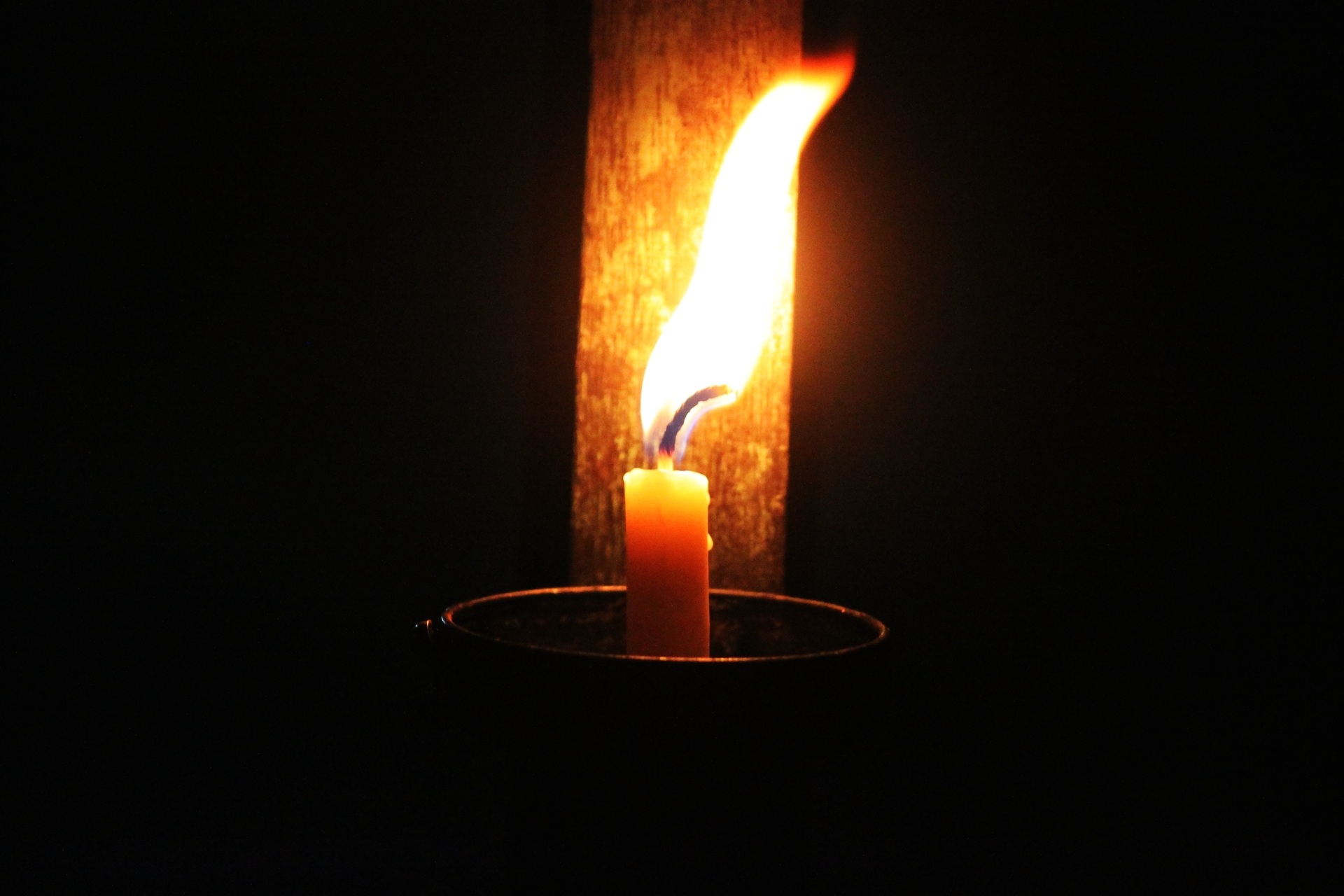 candle, fire, 1080P, lighting equipment, lamp, indoors, electric lamp, light, orange color, no people, torch, luminosity, studio shot, black background, HD Wallpaper